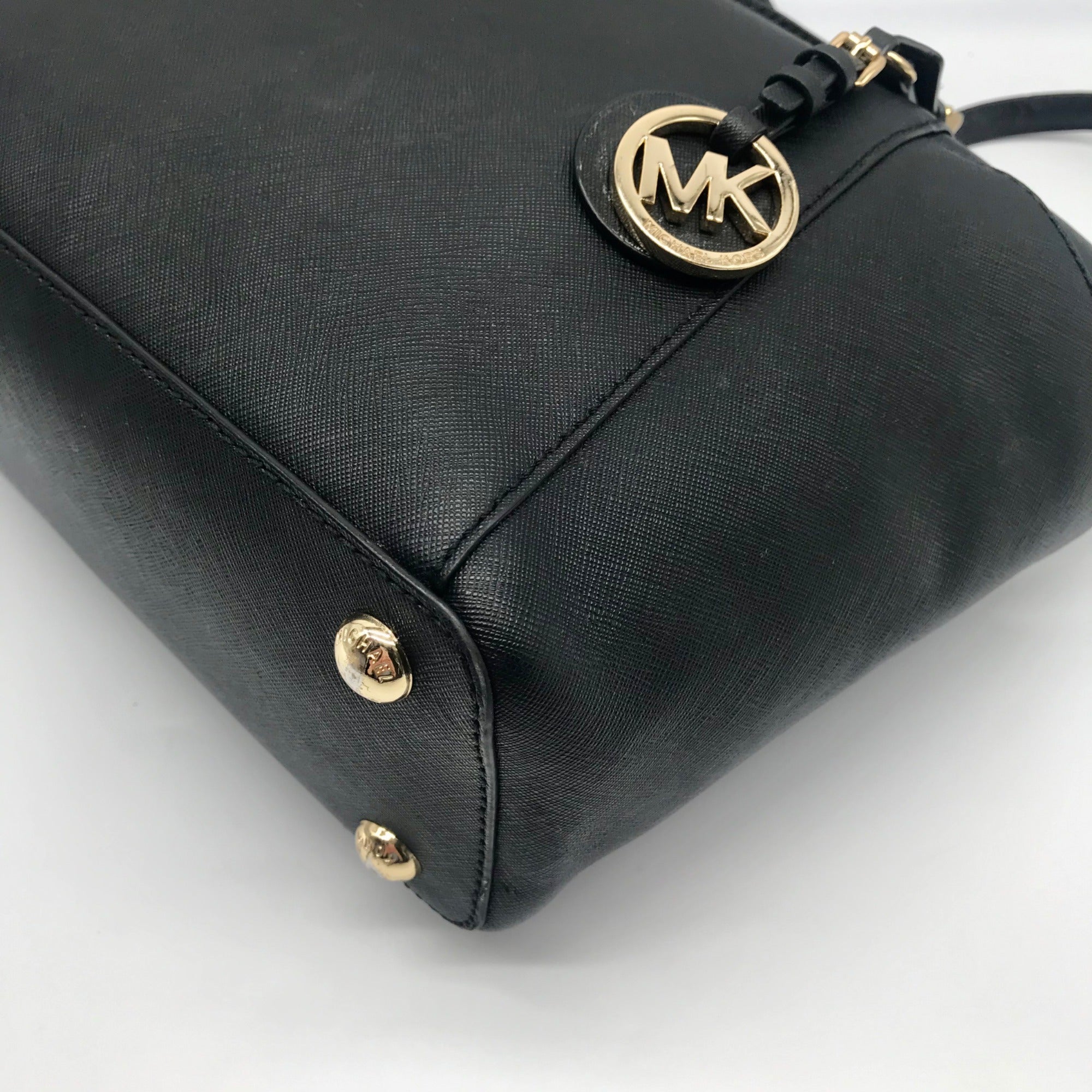 Michael Kors Black Saffiano Leather Charlotte Top-Zip Tote Bag