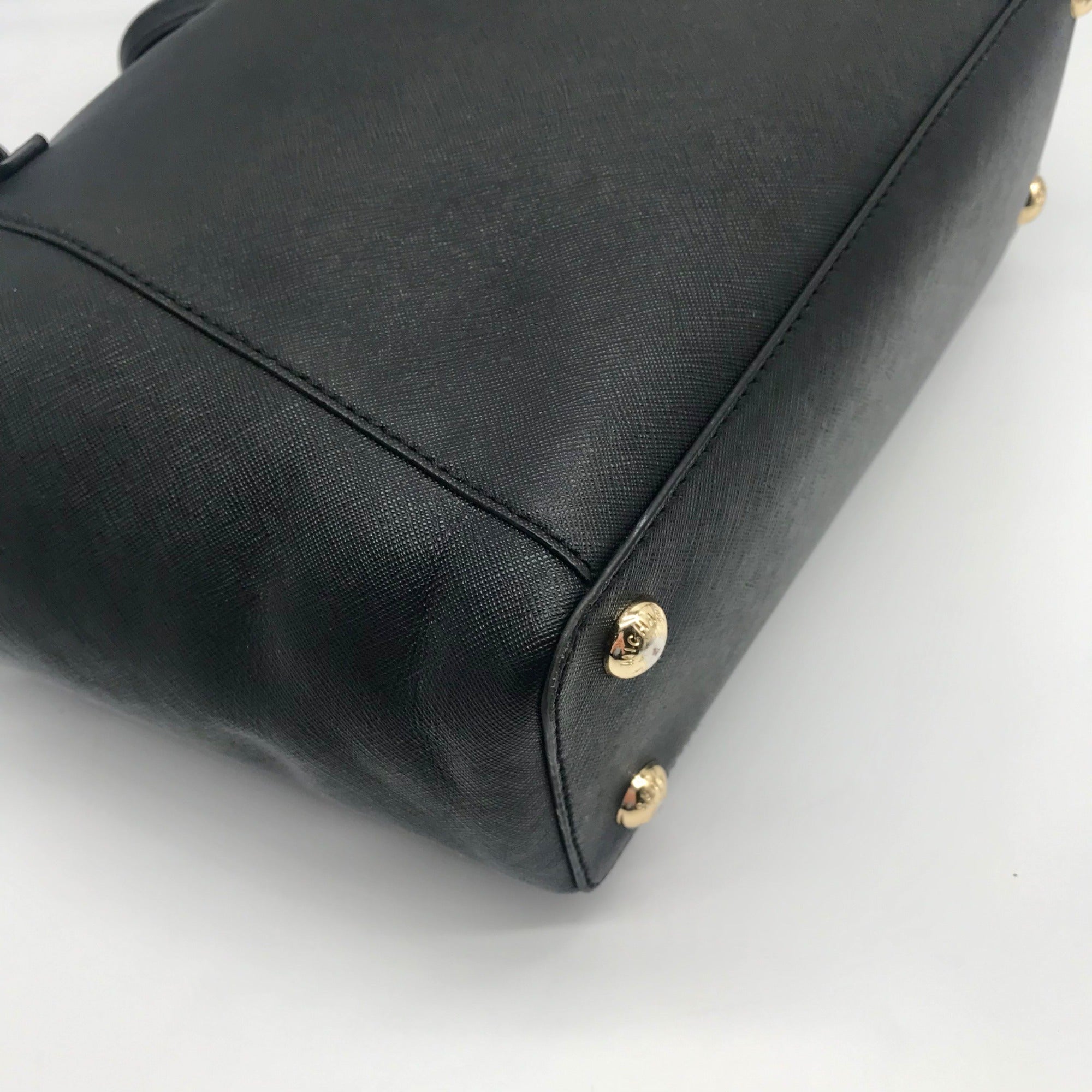 Michael Kors Black Saffiano Leather Charlotte Top-Zip Tote Bag