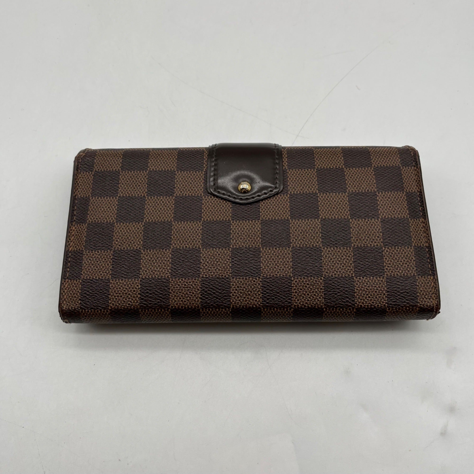Louise Vuitton Brown Leather Damier Ebène Sistina Wallet