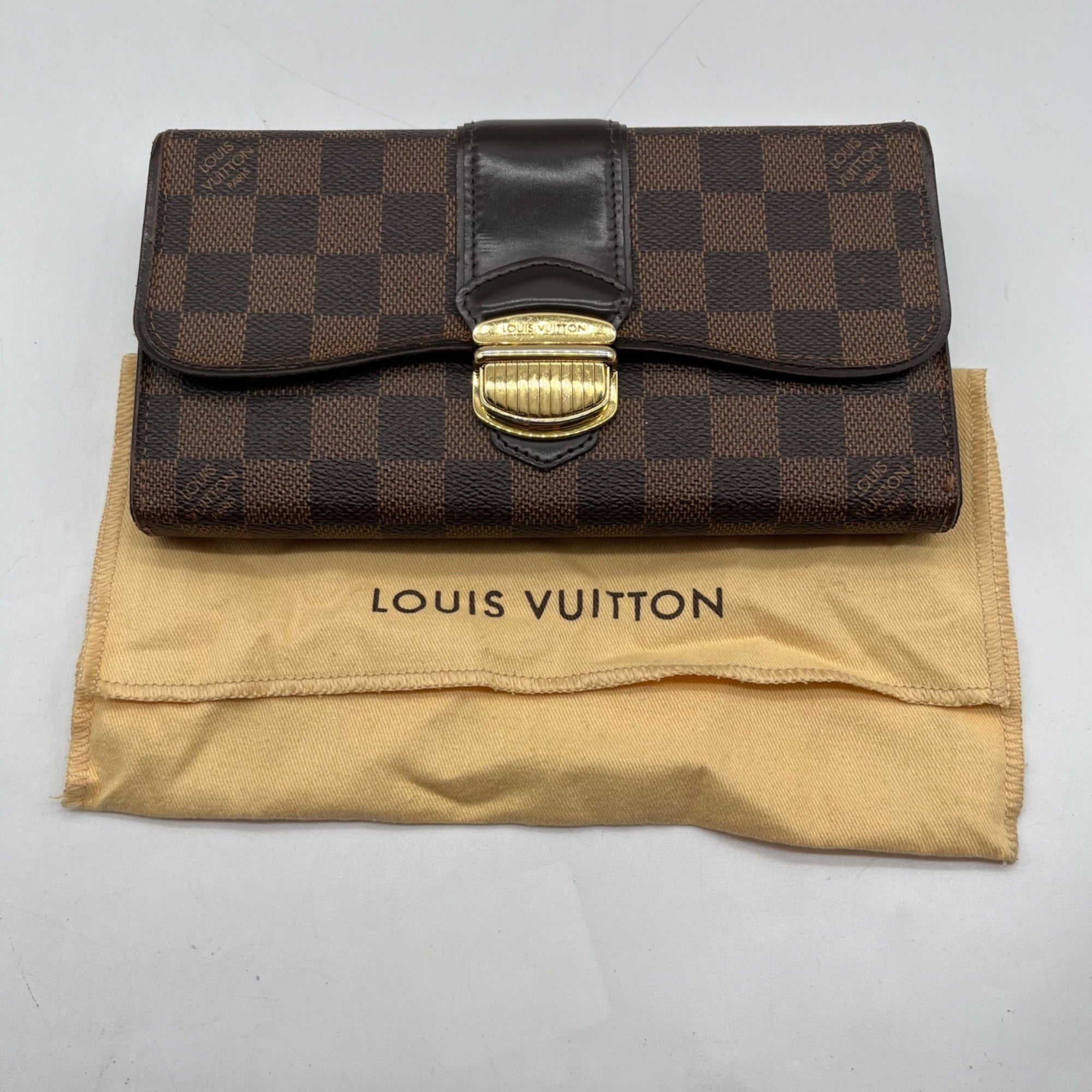 Louise Vuitton Brown Leather Damier Ebène Sistina Wallet