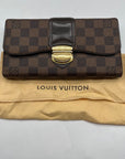 Louise Vuitton Brown Leather Damier Ebène Sistina Wallet