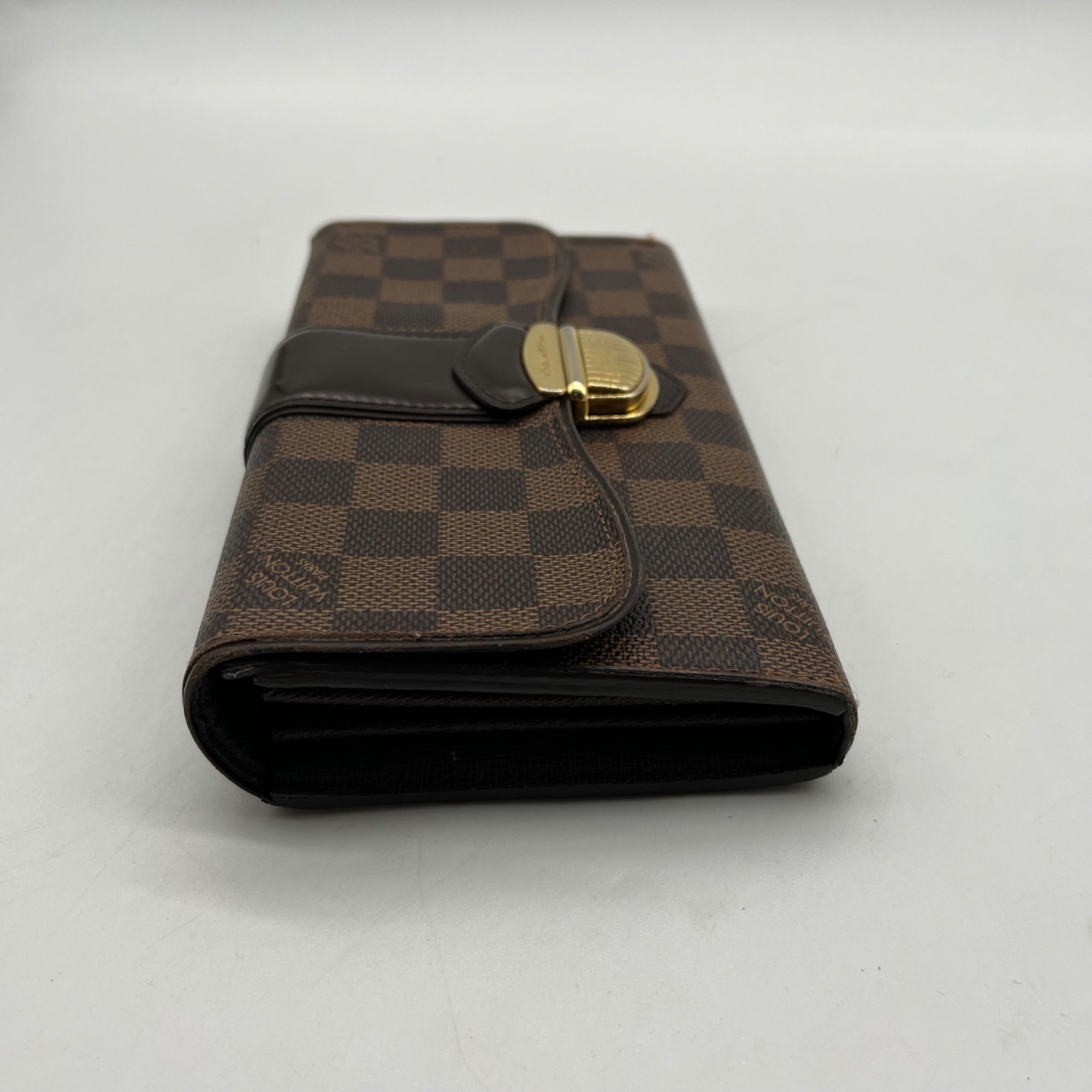 Louise Vuitton Brown Leather Damier Ebène Sistina Wallet