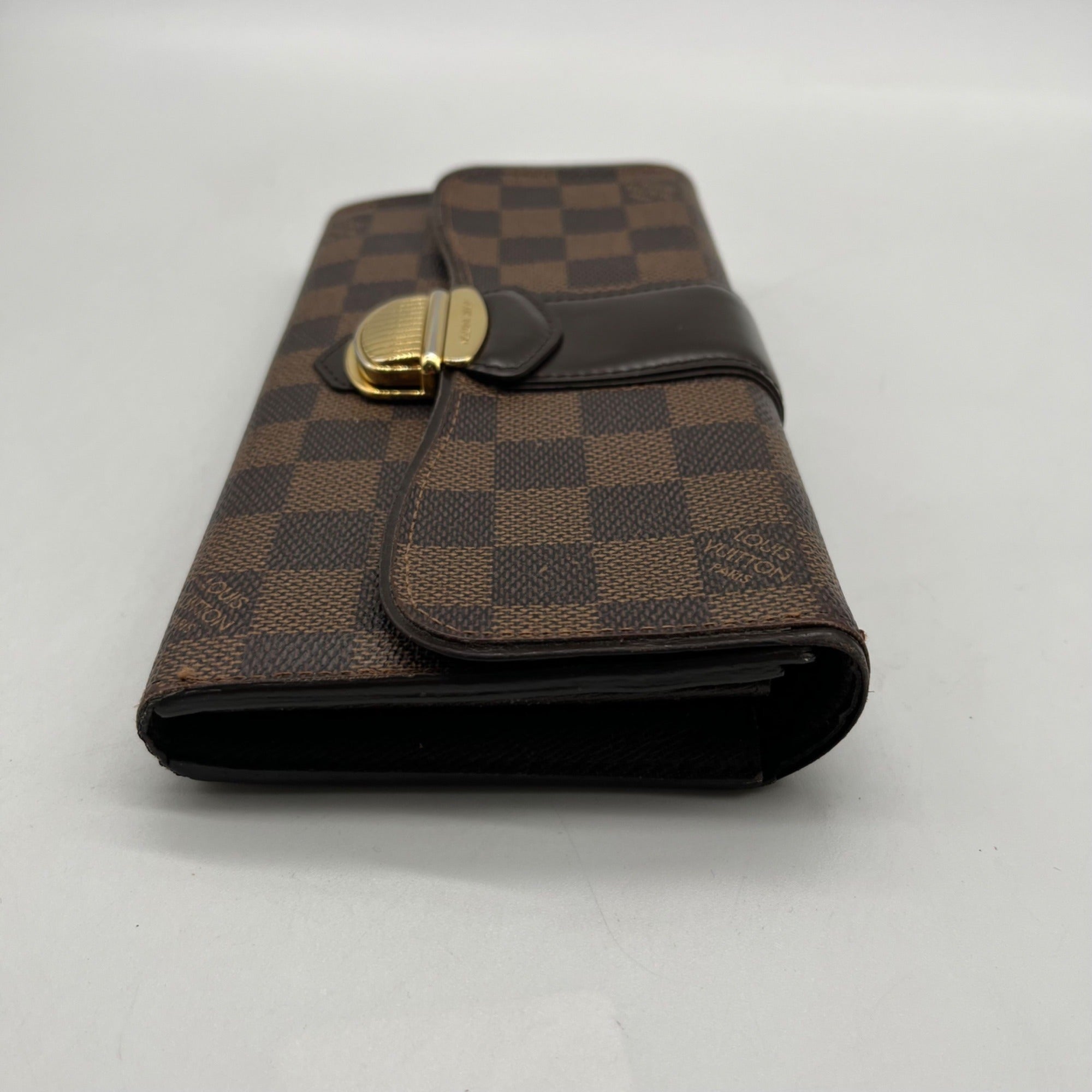 Louise Vuitton Brown Leather Damier Ebène Sistina Wallet
