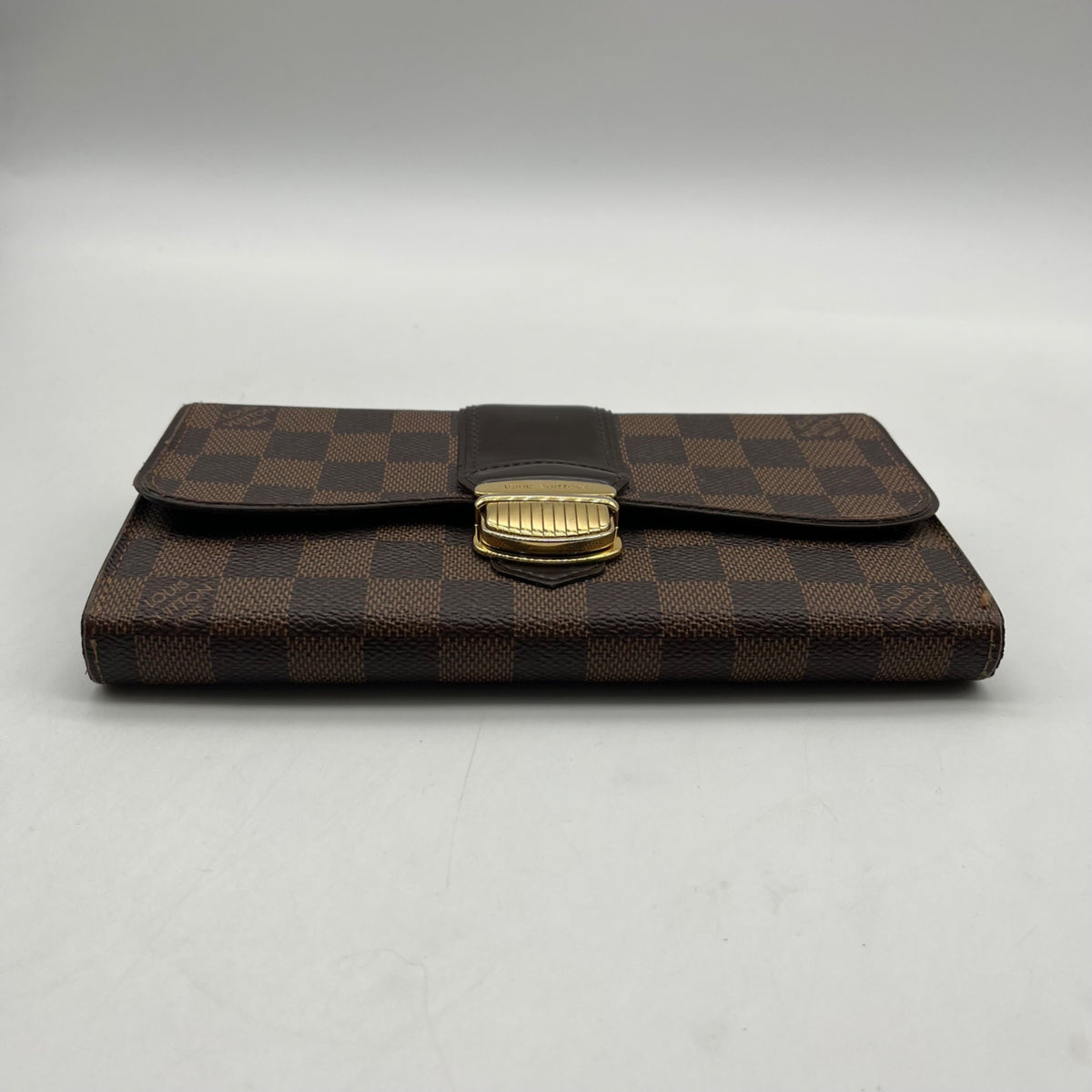 Louise Vuitton Brown Leather Damier Ebène Sistina Wallet