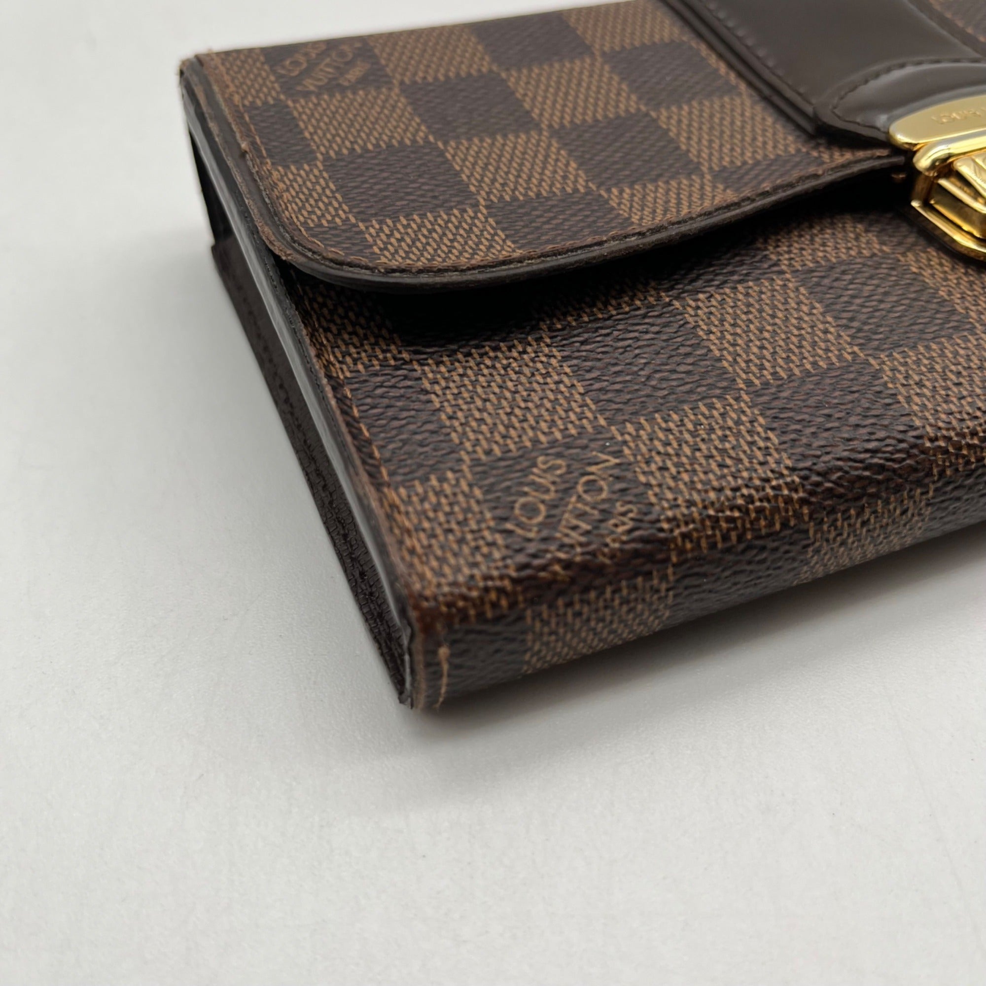 Louise Vuitton Brown Leather Damier Ebène Sistina Wallet