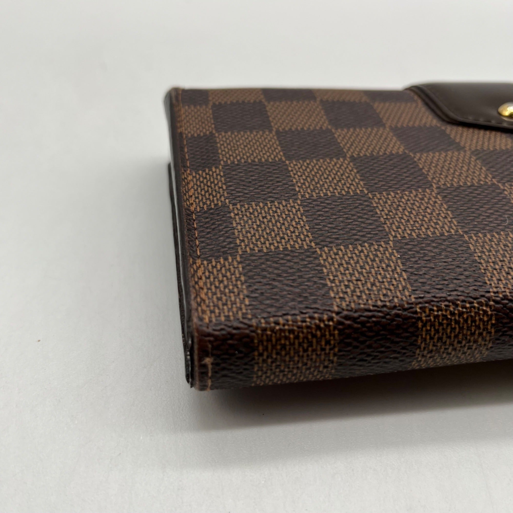 Louise Vuitton Brown Leather Damier Ebène Sistina Wallet