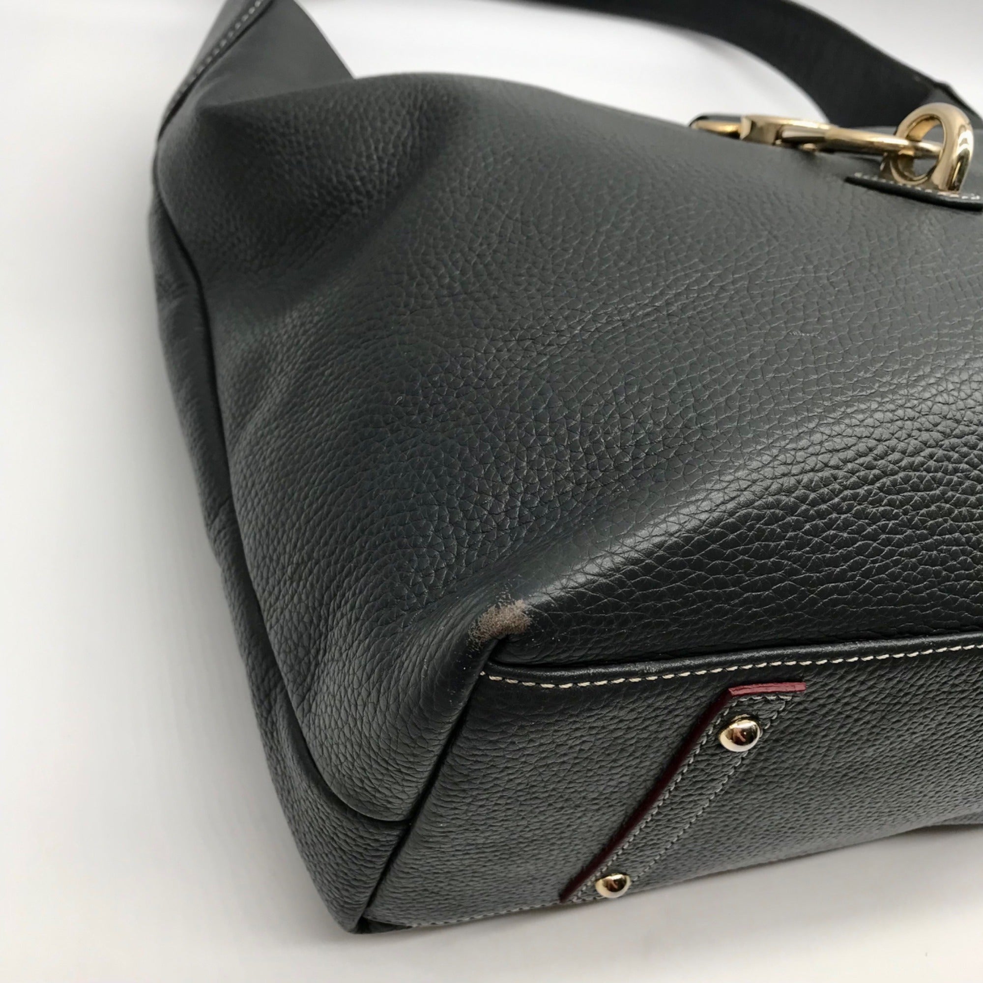 Dooney &amp; Bourke Gray Pebbled Leather Lucca Logo Lock Hobo Bag