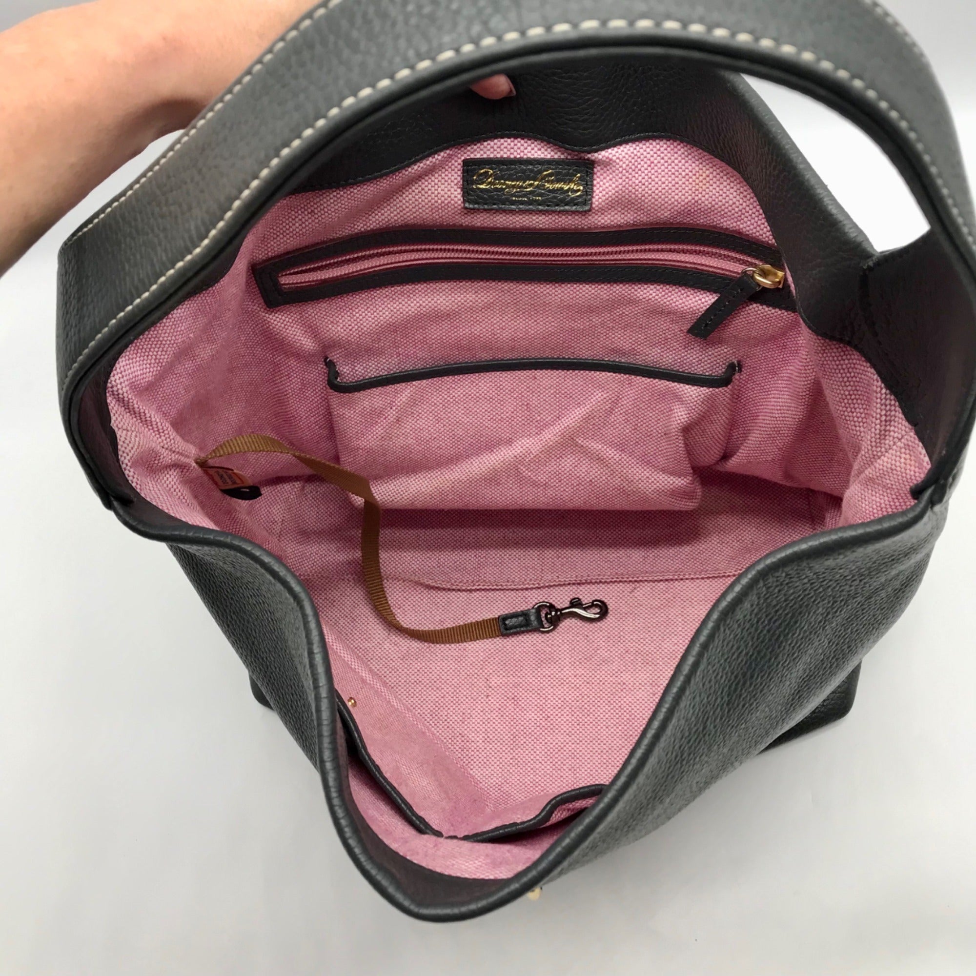 Dooney &amp; Bourke Gray Pebbled Leather Lucca Logo Lock Hobo Bag