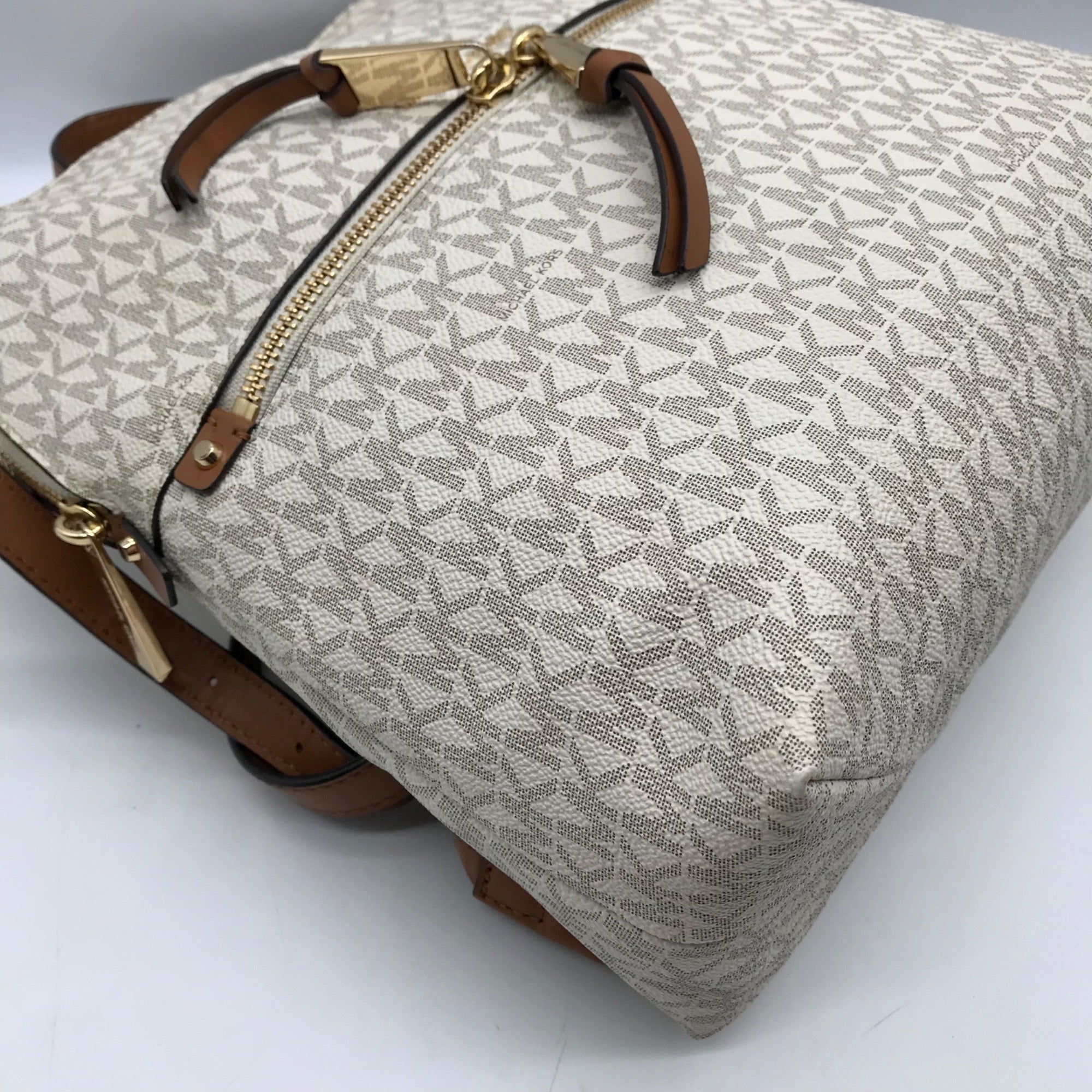 Micahel Kors Vanilla Monogram Canvas Rhea Slim Backpack