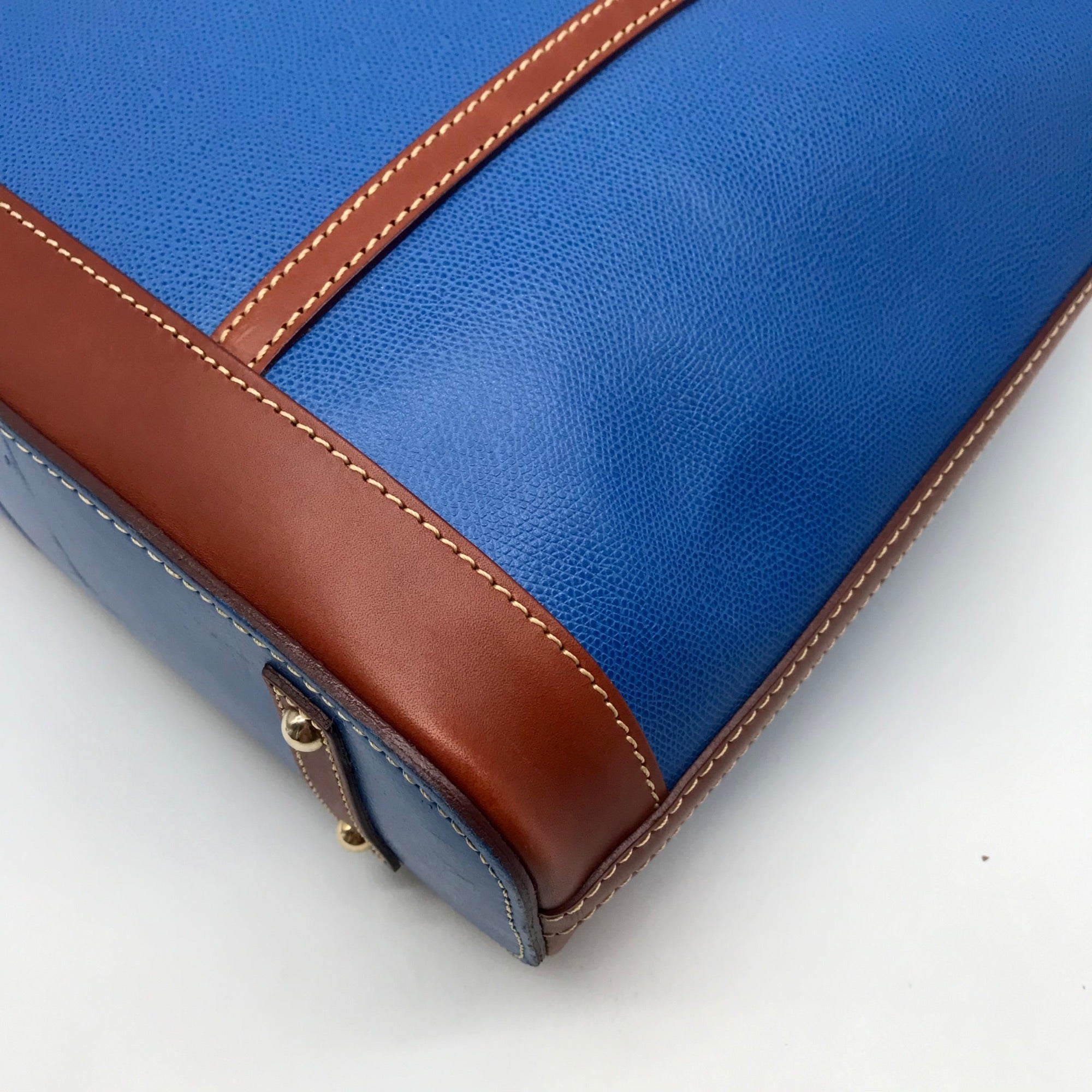 Dooney &amp; Bourke Blue Pebbled Leather and Tan Trim Zipper Tote