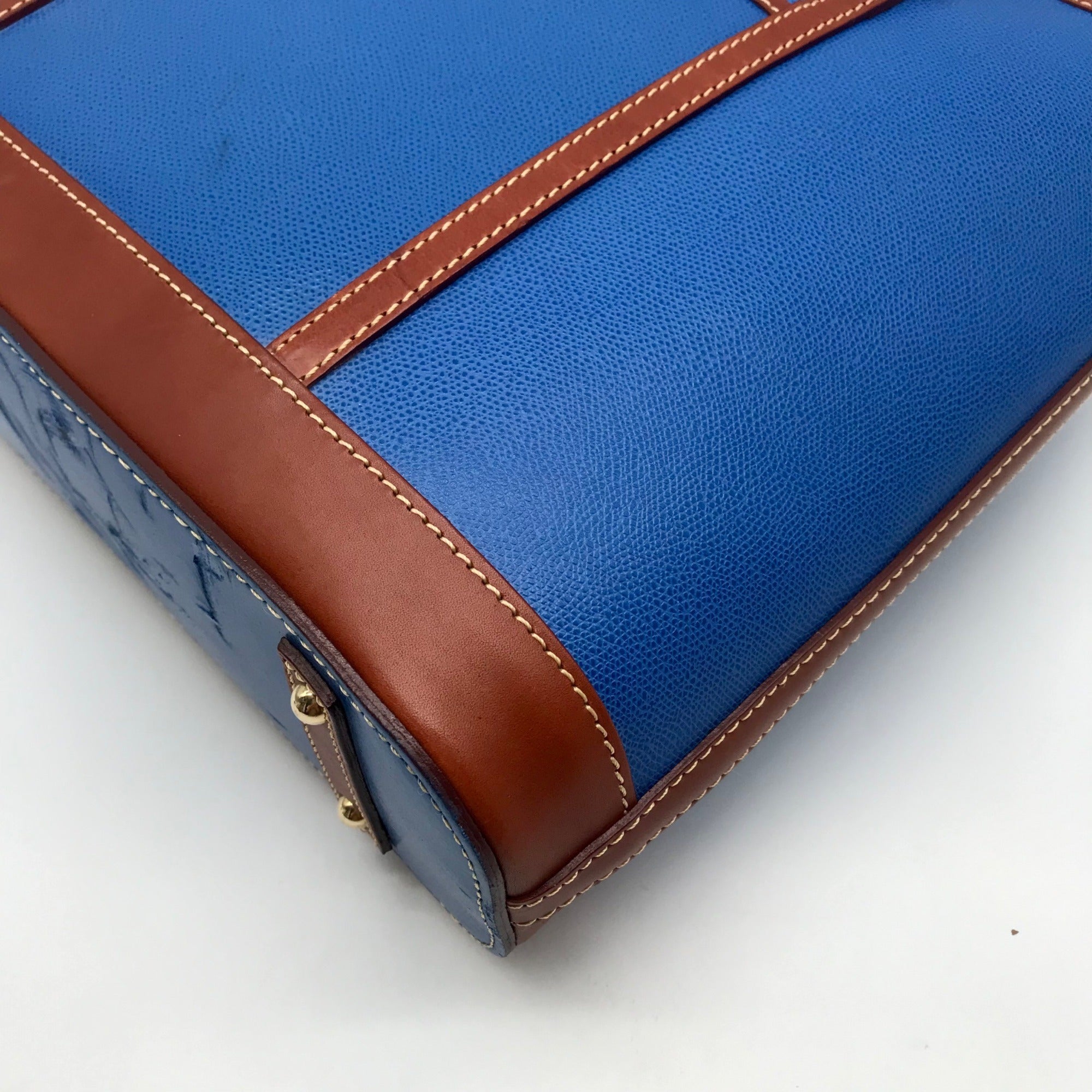 Dooney &amp; Bourke Blue Pebbled Leather and Tan Trim Zipper Tote
