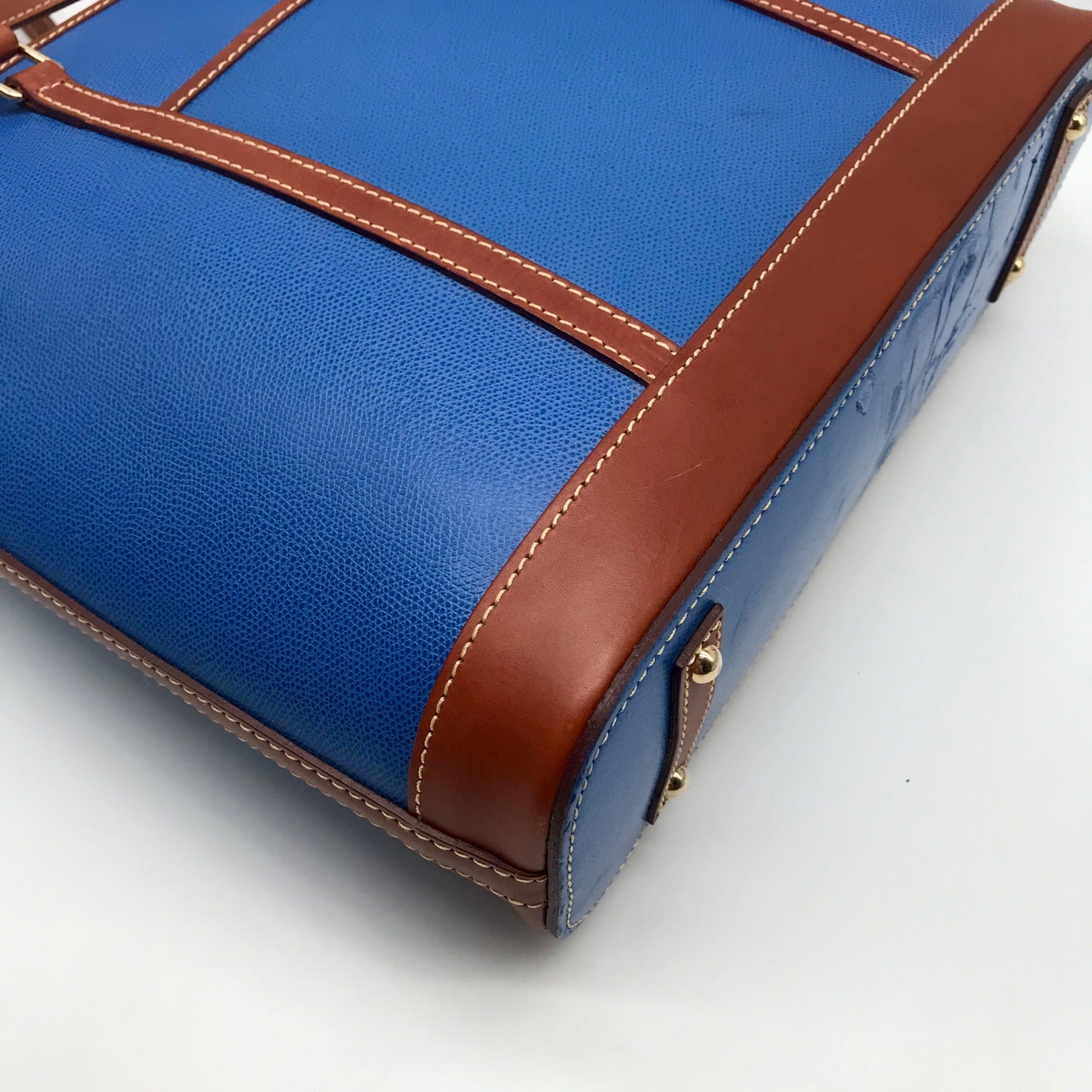Dooney &amp; Bourke Blue Pebbled Leather and Tan Trim Zipper Tote