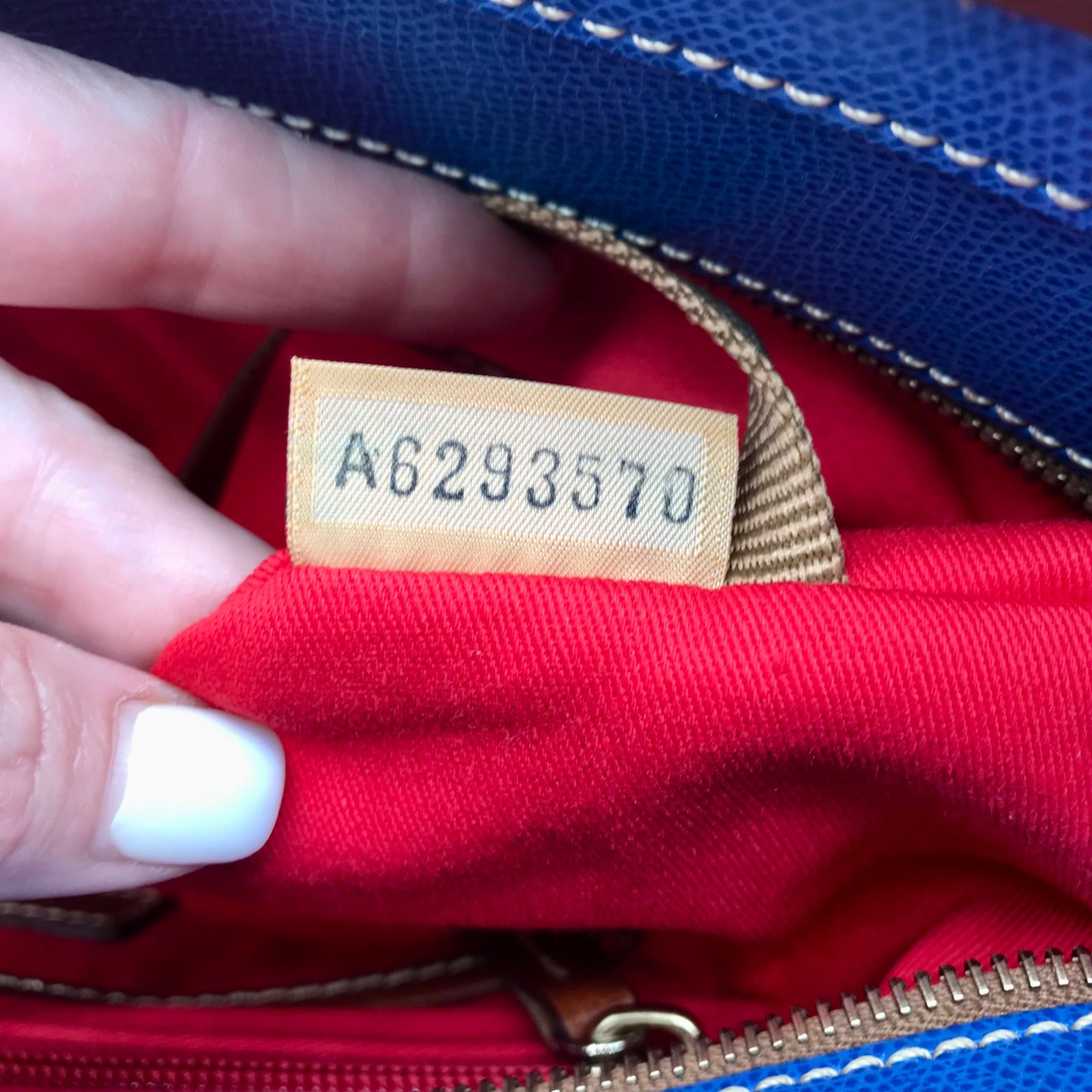 Dooney &amp; Bourke Blue Pebbled Leather and Tan Trim Zipper Tote