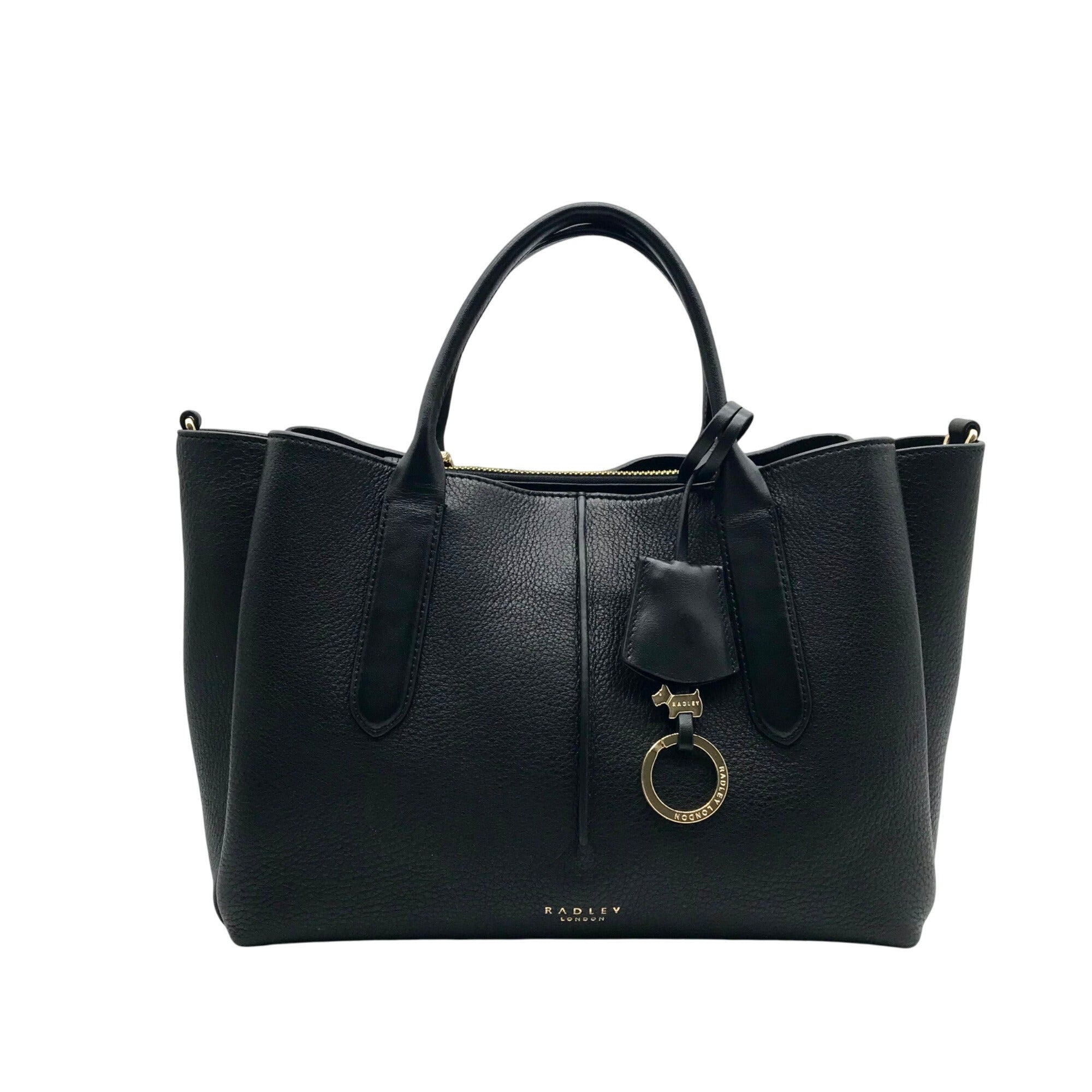 Radley London Black Pebbled Leather Medium Hillgate Place Grab Satchel Bag