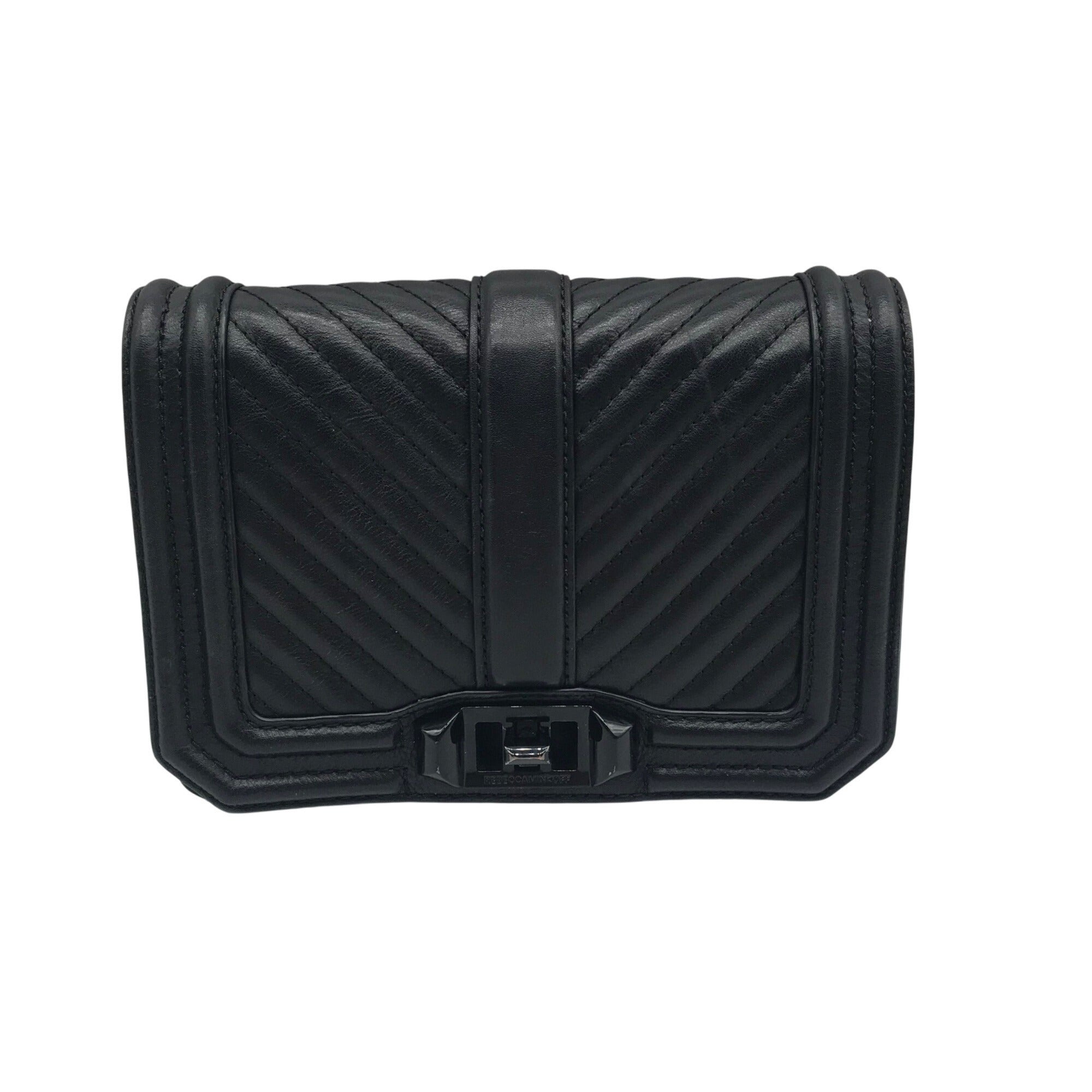 Rebecca Minkoff Black Quilted Leather Chevron Love Crossbody 