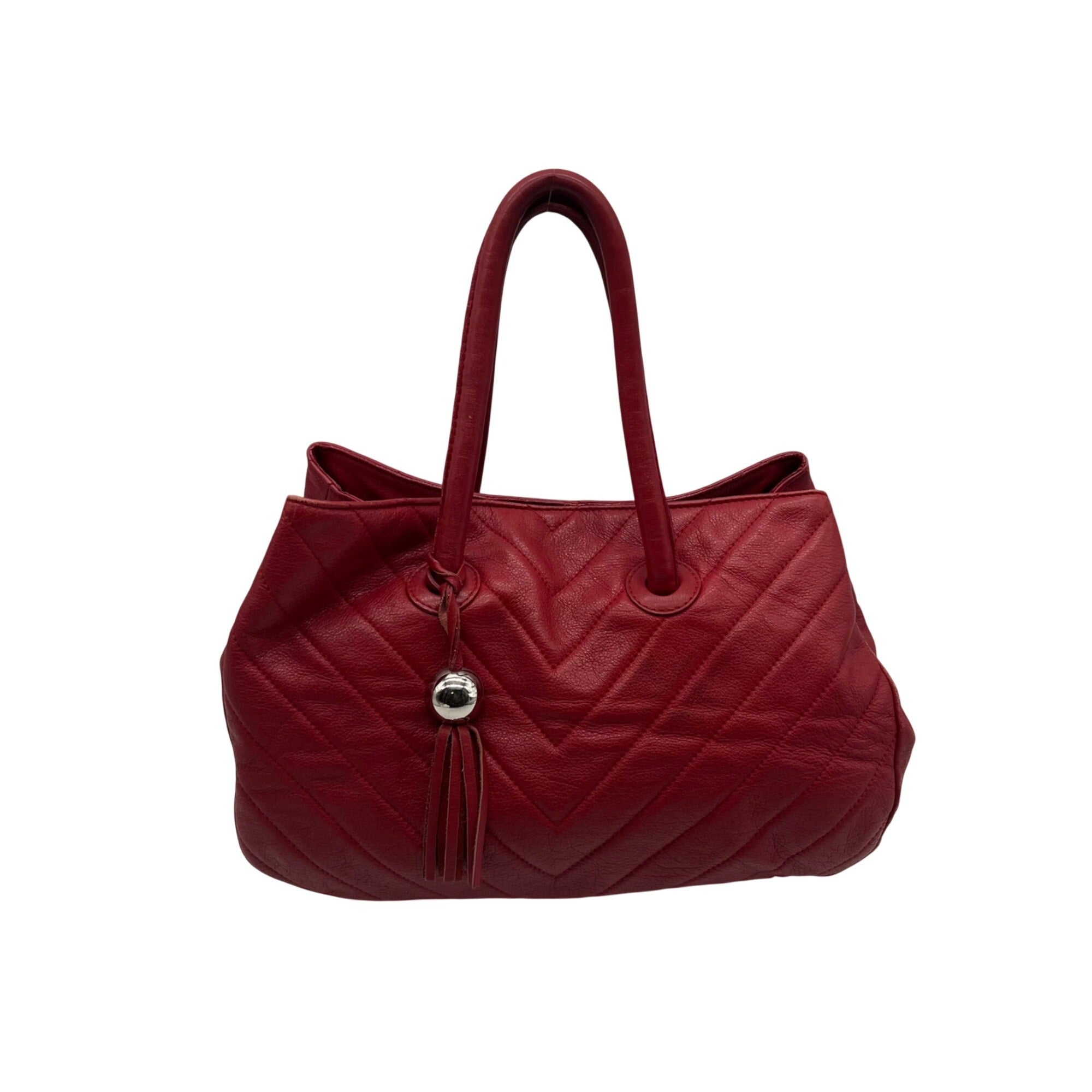 Red Furla Quilted Pebbled Leather Tote Bag