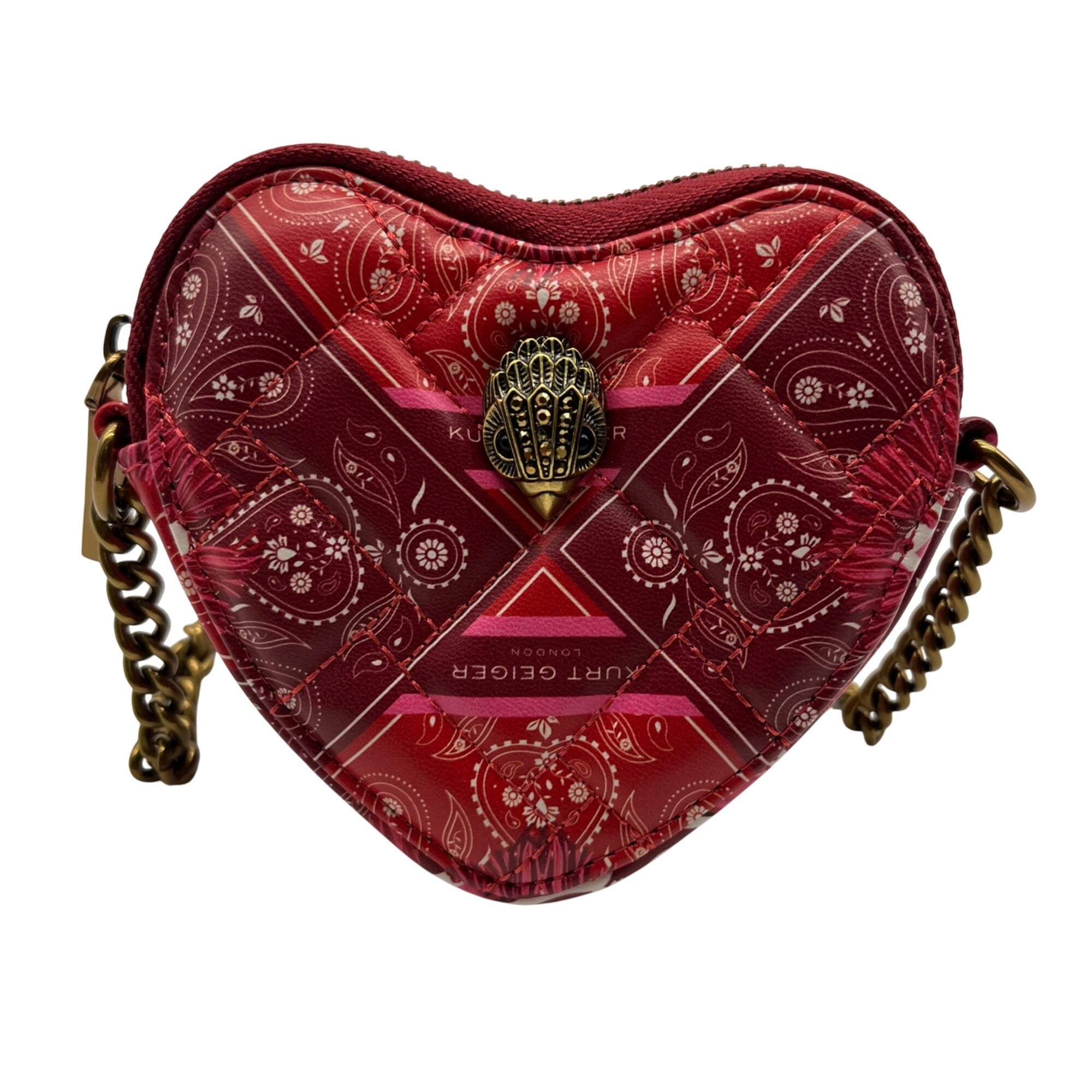 Red Paisely Kurt Geiger London Micro Heart Crossbody Bag