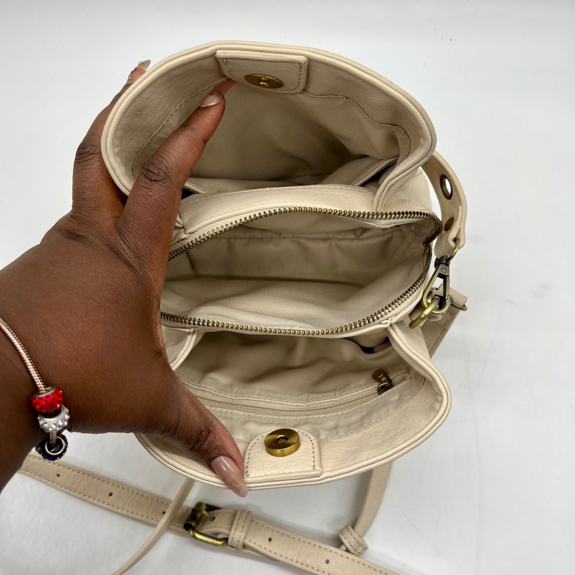 MMs Brands Beige Faux Leather Shoulder Bag