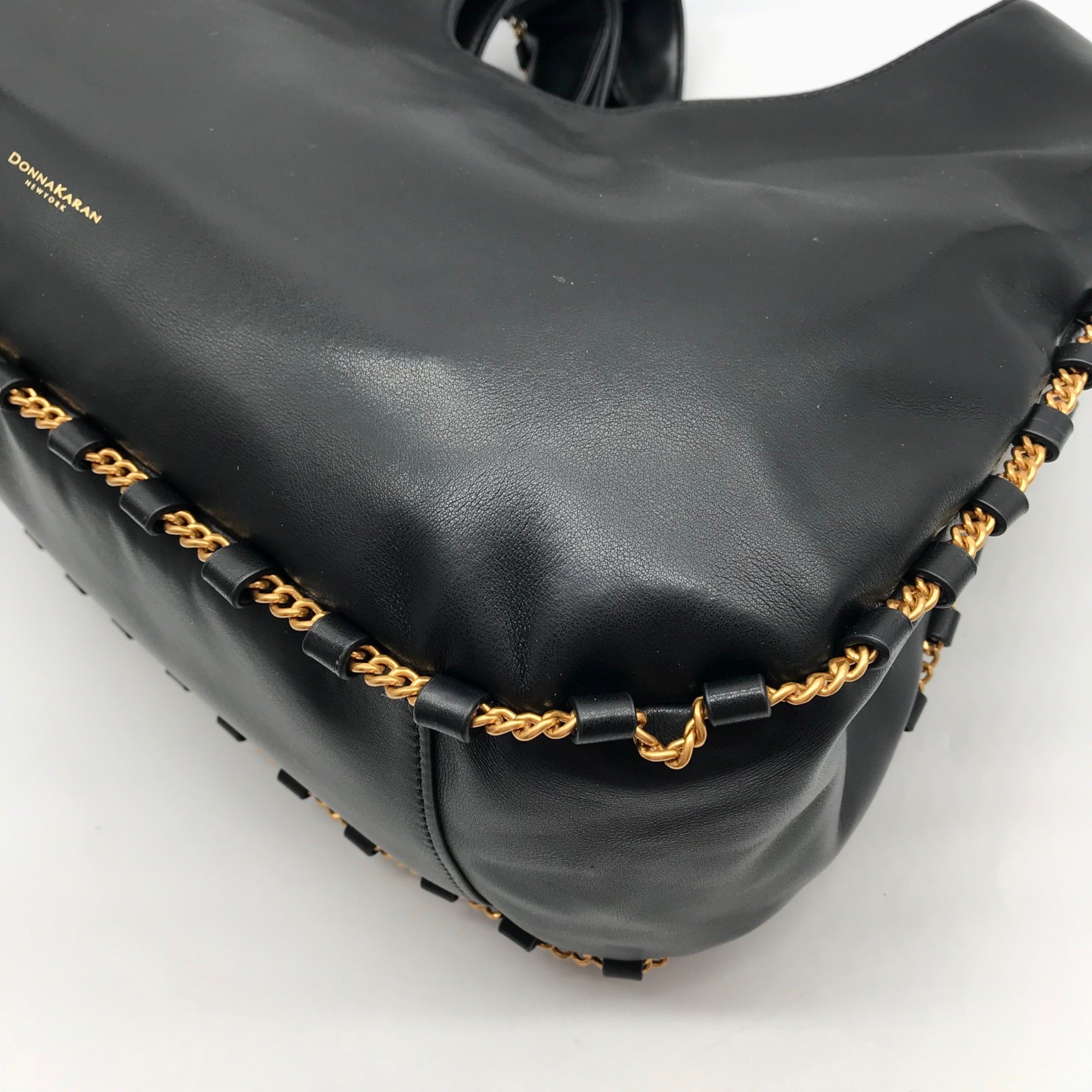 Donna Karan Black Leather Batiste Triple Compartment Shoulder Bag