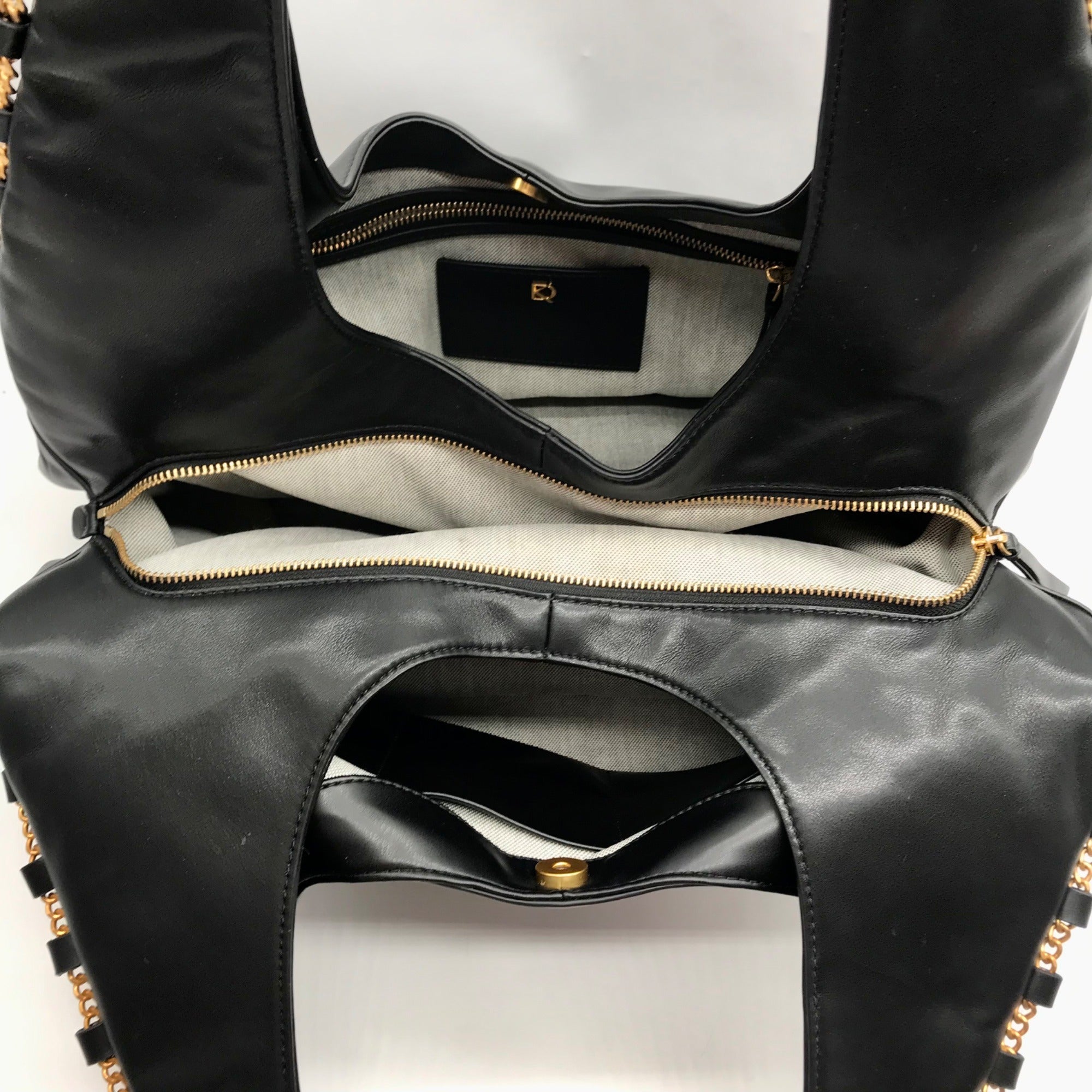 Donna Karan Black Leather Batiste Triple Compartment Shoulder Bag