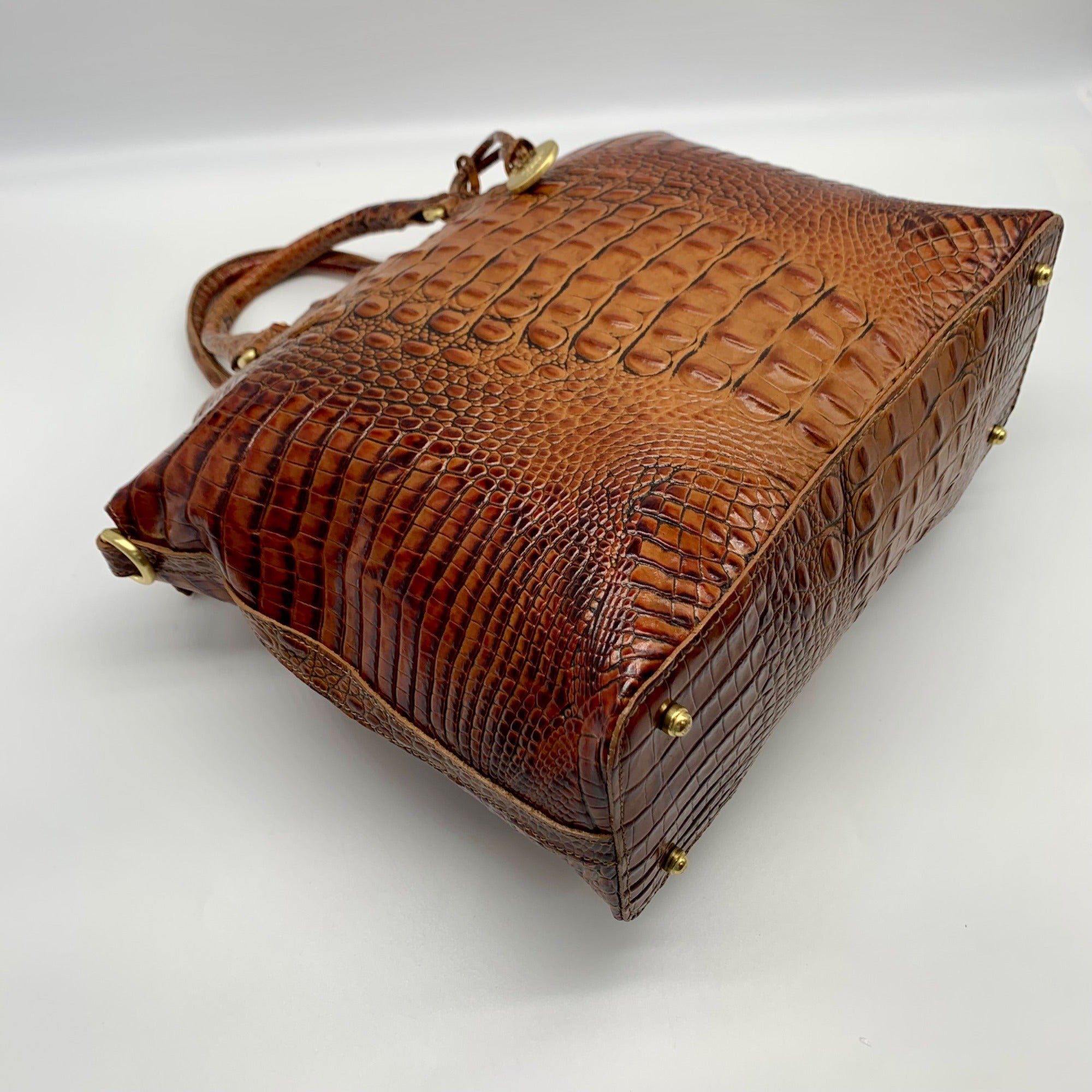 Brahmin Pecan Melbourne Croc Embossed Duxbury Domed Satchel