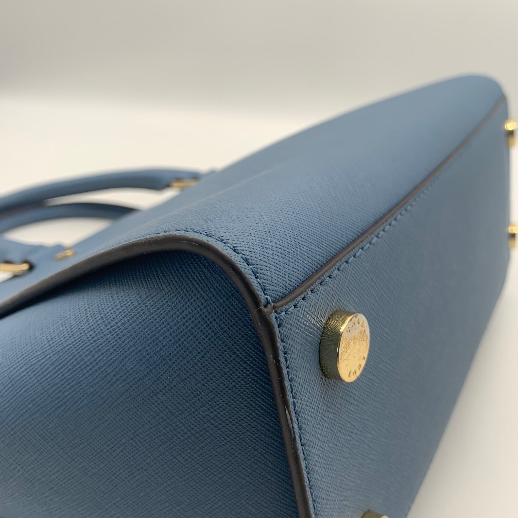 Michael Kors Blue Saffiano Leather Selma Crossbody Satchel