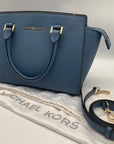 Michael Kors Blue Saffiano Leather Selma Crossbody Satchel