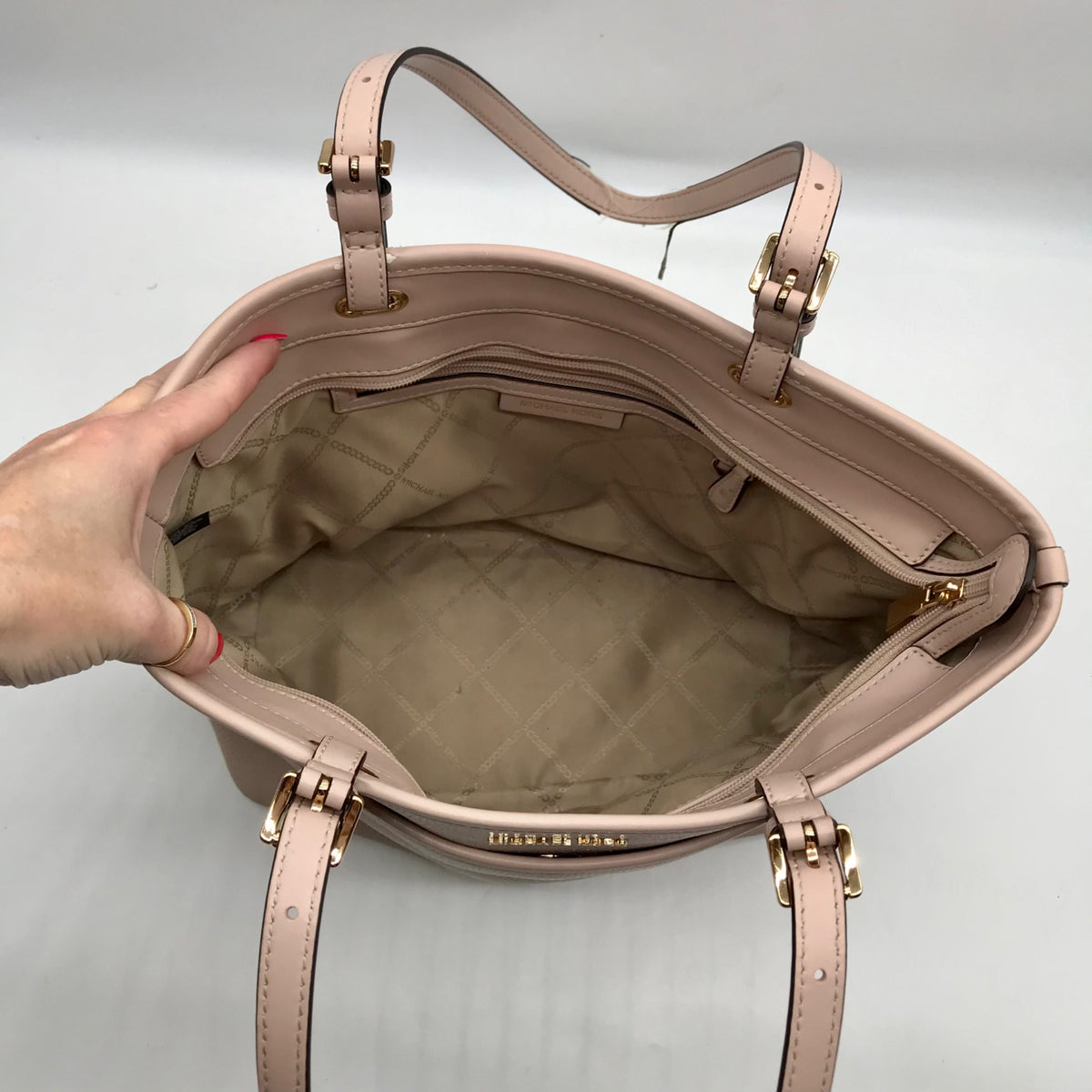 Michael Kors Light Pink Pebbled Leather Winston Top Zip Pocket Tote