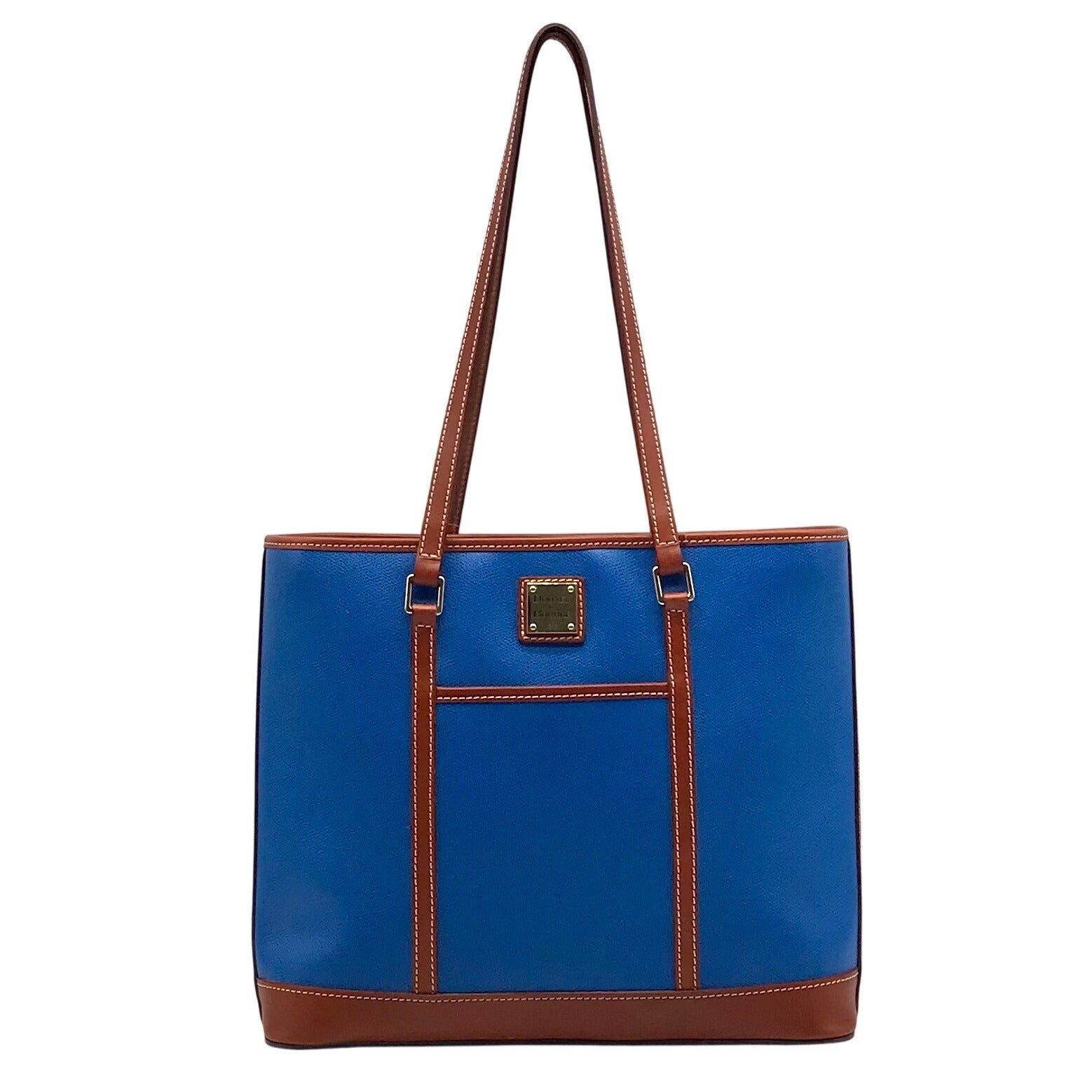 Dooney &amp; Bourke Blue Pebbled Leather and Tan Trim Zipper Tote