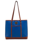 Dooney & Bourke Blue Pebbled Leather and Tan Trim Zipper Tote