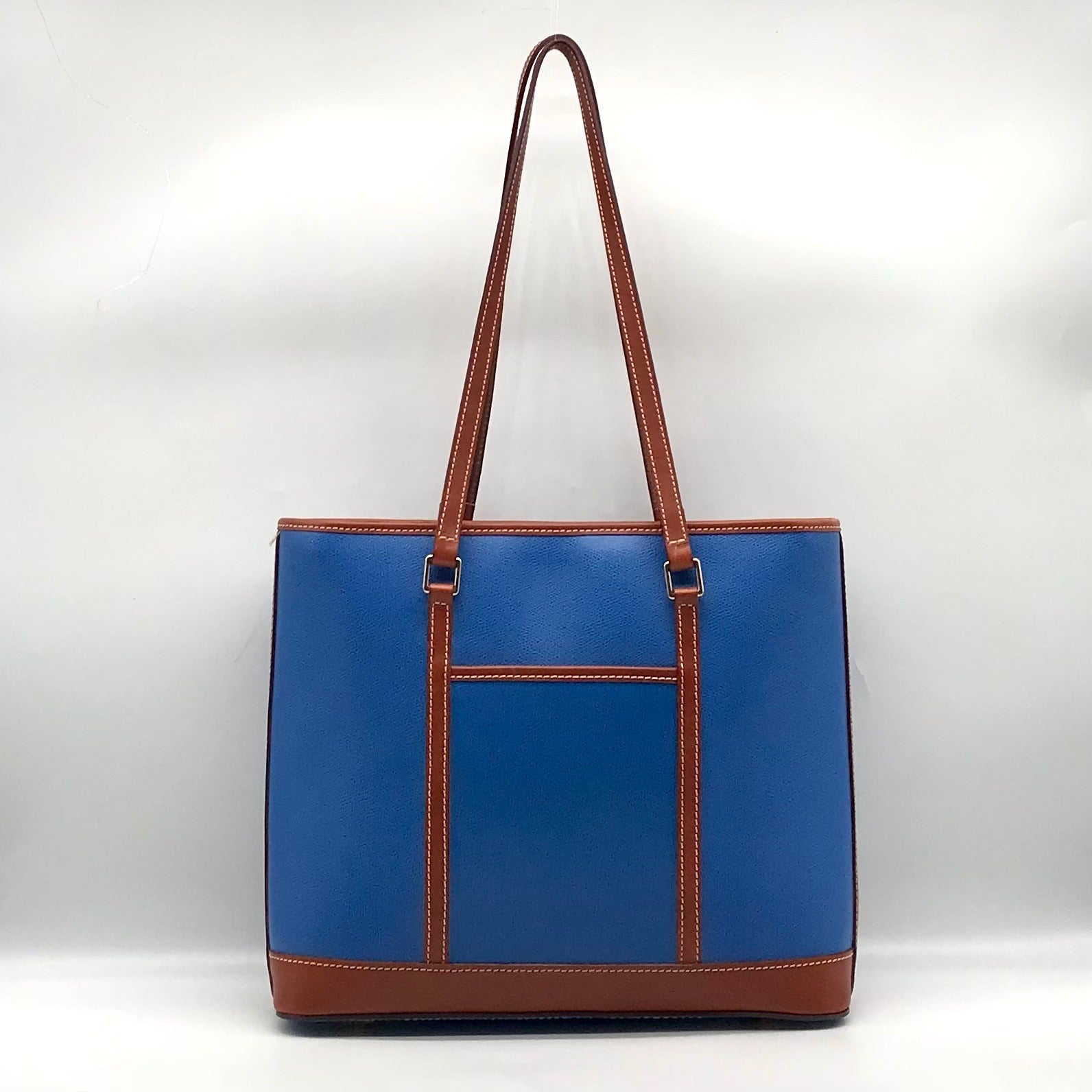 Dooney &amp; Bourke Blue Pebbled Leather and Tan Trim Zipper Tote