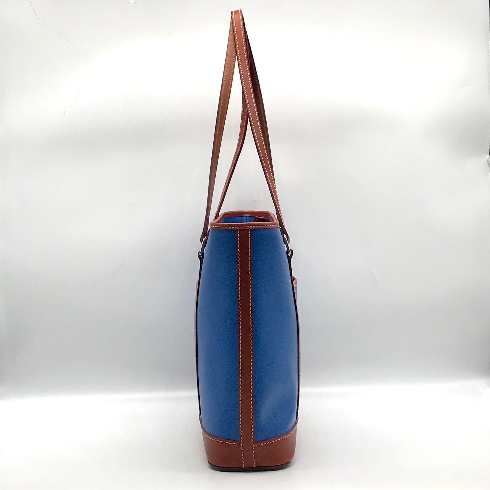 Dooney &amp; Bourke Blue Pebbled Leather and Tan Trim Zipper Tote