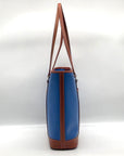 Dooney & Bourke Blue Pebbled Leather and Tan Trim Zipper Tote