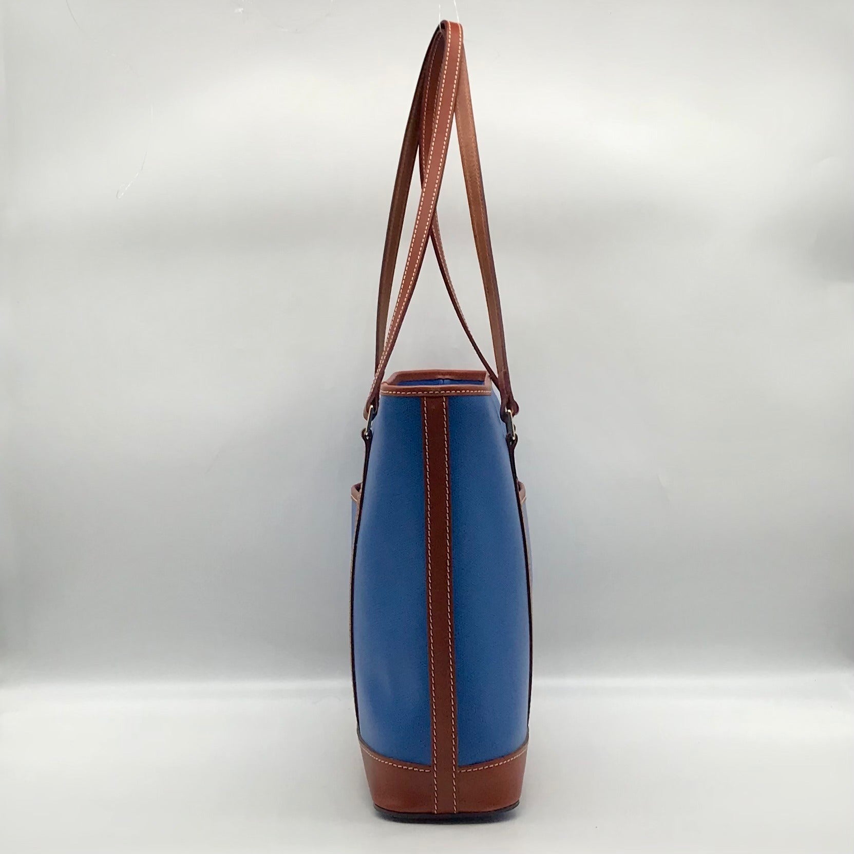 Dooney &amp; Bourke Blue Pebbled Leather and Tan Trim Zipper Tote
