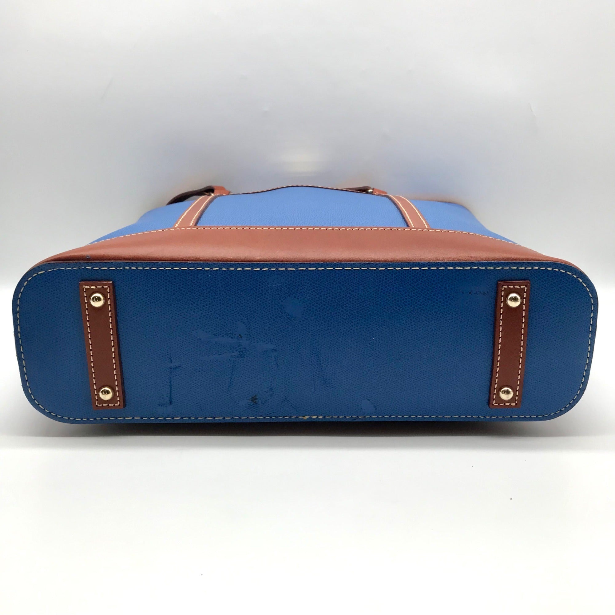 Dooney &amp; Bourke Blue Pebbled Leather and Tan Trim Zipper Tote