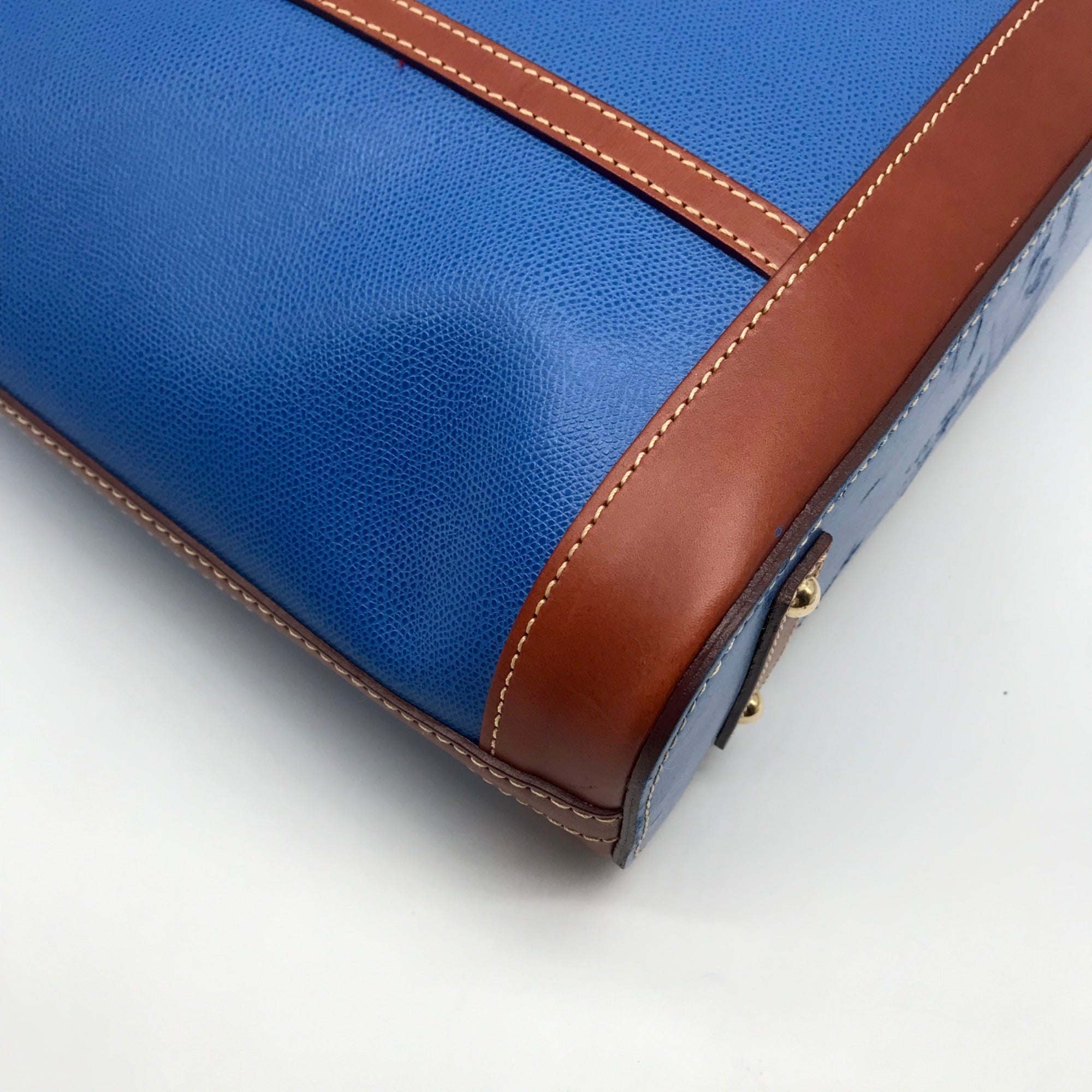 Dooney &amp; Bourke Blue Pebbled Leather and Tan Trim Zipper Tote