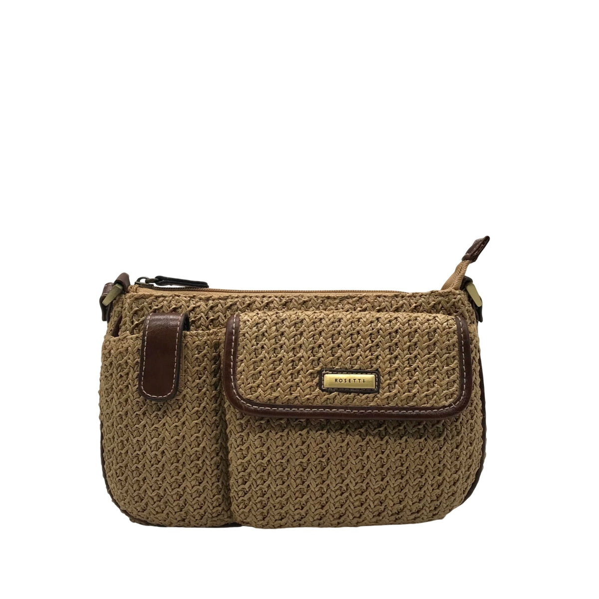 Rosetti Tan Woven Straw Shoulder Bag