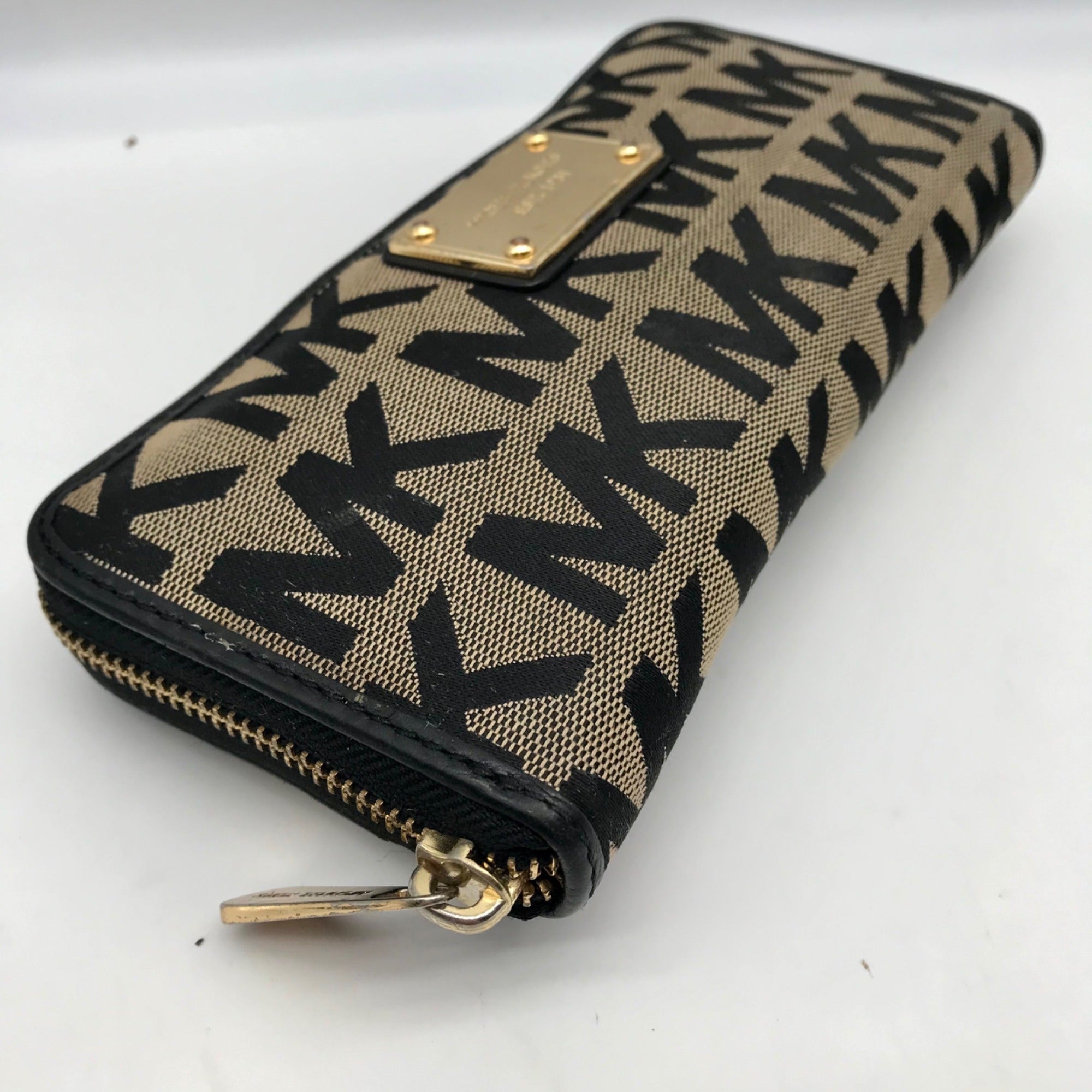 Michael Kors Tan And Black Monogram Canvas Wallet