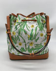 Dooney & Bourke Green and White Coated Canvas Daffodil Drawstring Bag With Matching Wristlet