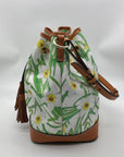 Dooney & Bourke Green and White Coated Canvas Daffodil Drawstring Bag With Matching Wristlet