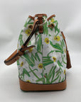 Dooney & Bourke Green and White Coated Canvas Daffodil Drawstring Bag With Matching Wristlet