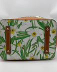Dooney & Bourke Green and White Coated Canvas Daffodil Drawstring Bag With Matching Wristlet