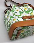 Dooney & Bourke Green and White Coated Canvas Daffodil Drawstring Bag With Matching Wristlet