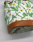 Dooney & Bourke Green and White Coated Canvas Daffodil Drawstring Bag With Matching Wristlet
