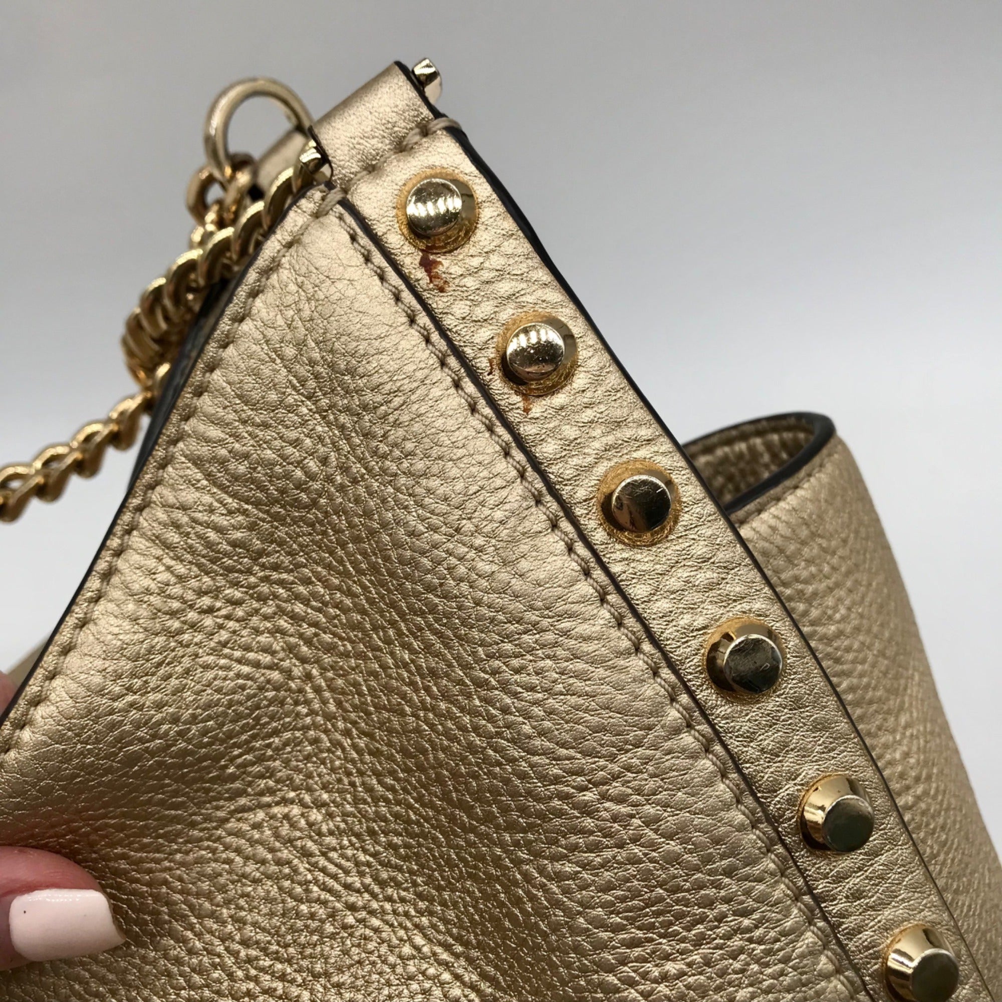 Michael Kors Gold Studded Newbury Medium Chain Shoulder Bag