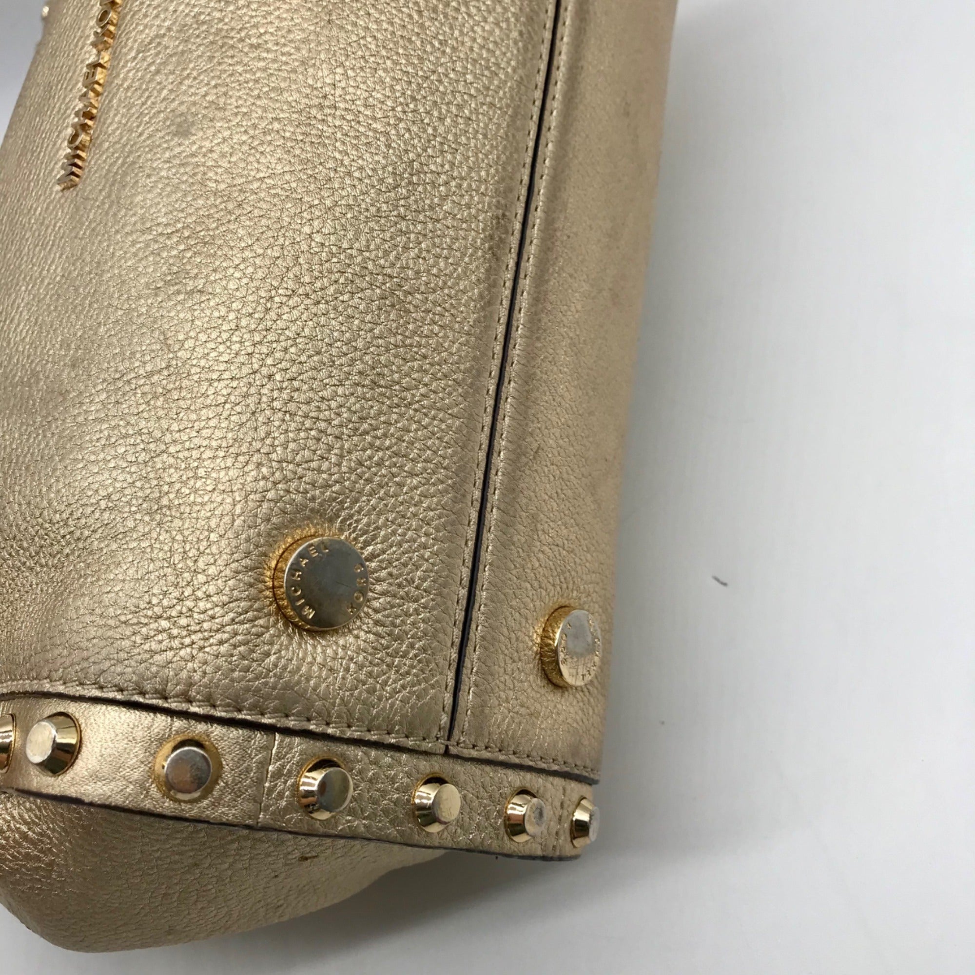 Michael Kors Gold Studded Newbury Medium Chain Shoulder Bag