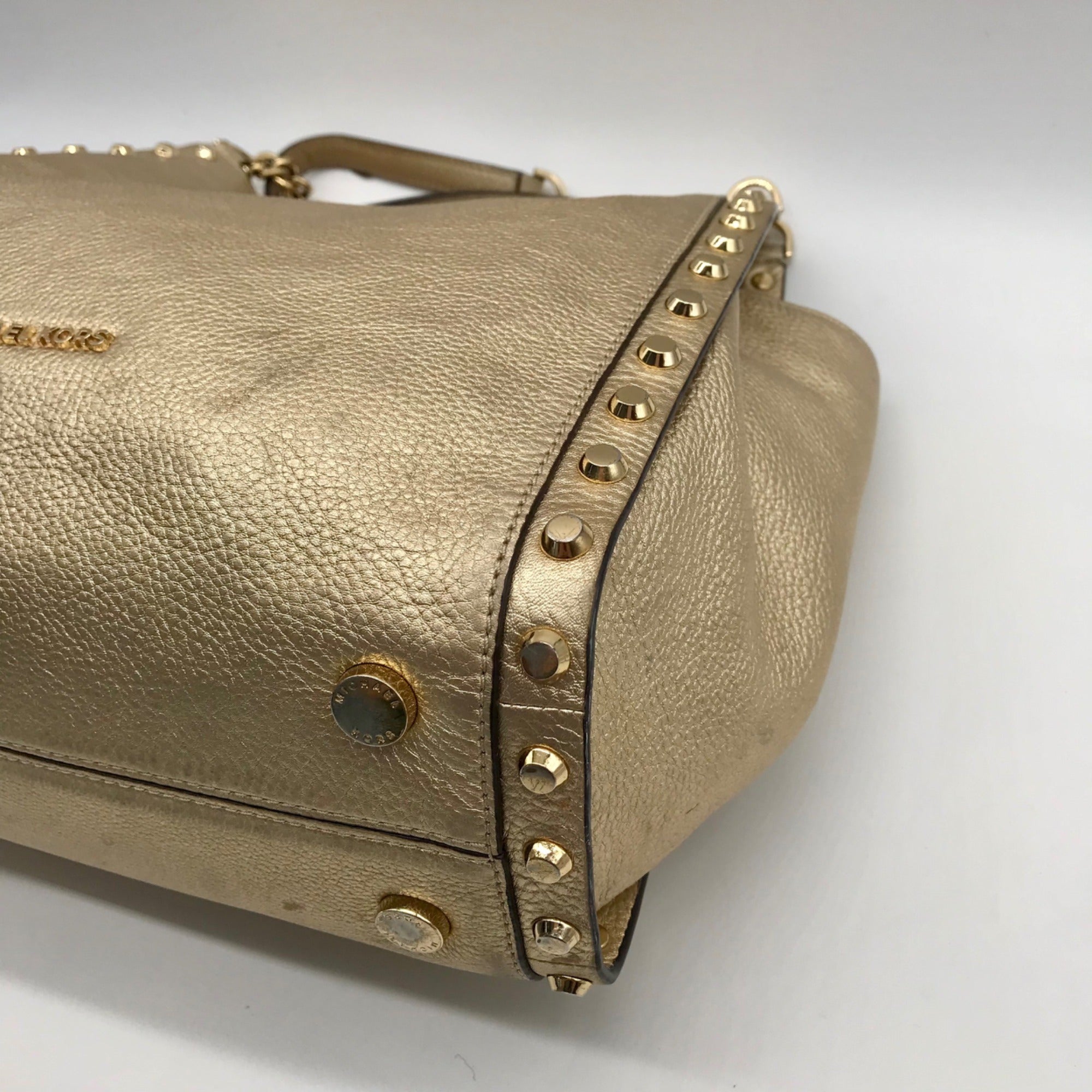 Michael Kors Gold Studded Newbury Medium Chain Shoulder Bag