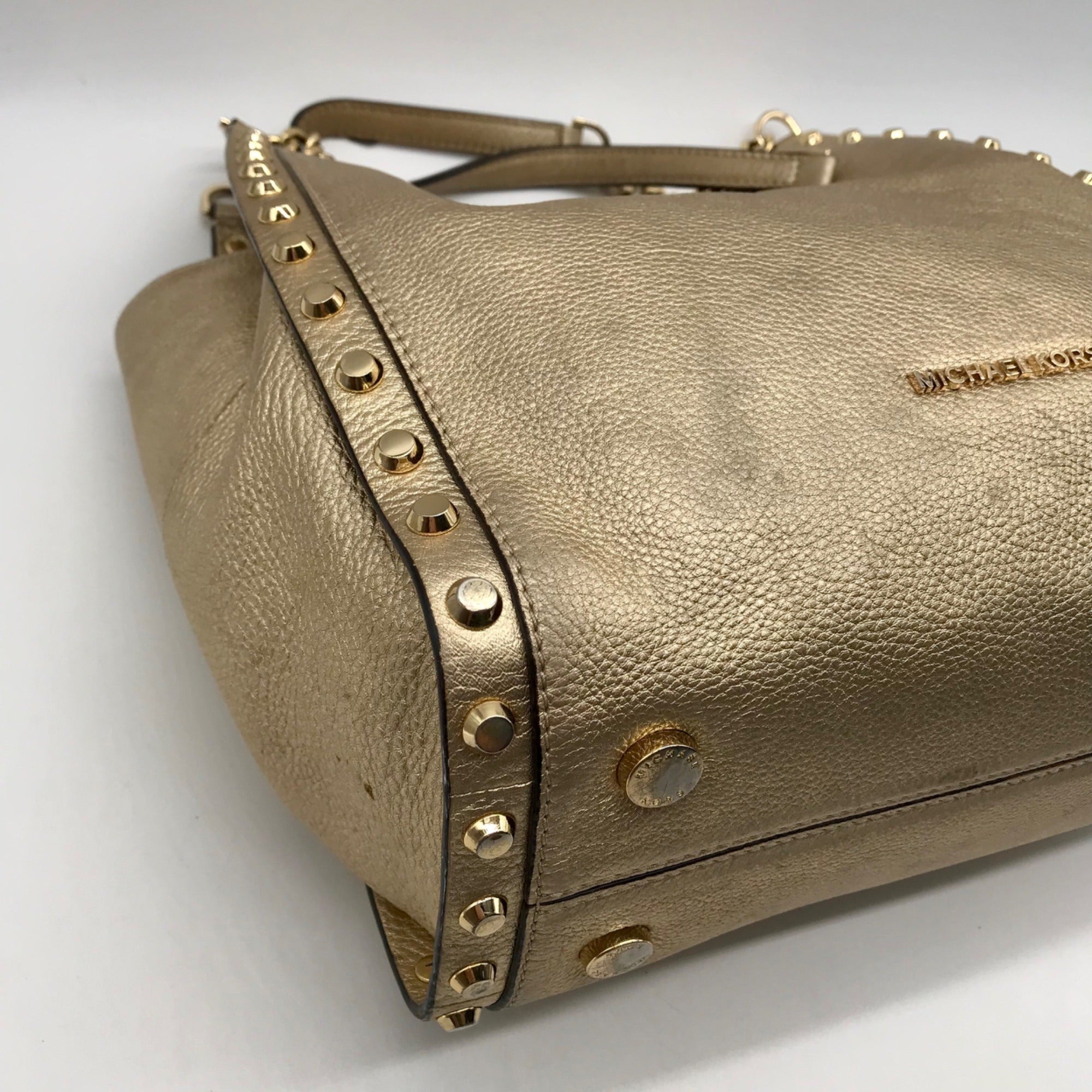 Michael Kors Gold Studded Newbury Medium Chain Shoulder Bag