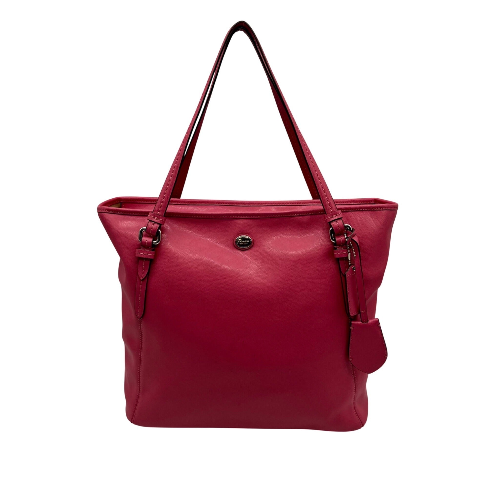 Coach Pink Saffiano Leather Zip Top Tote Bag F27349