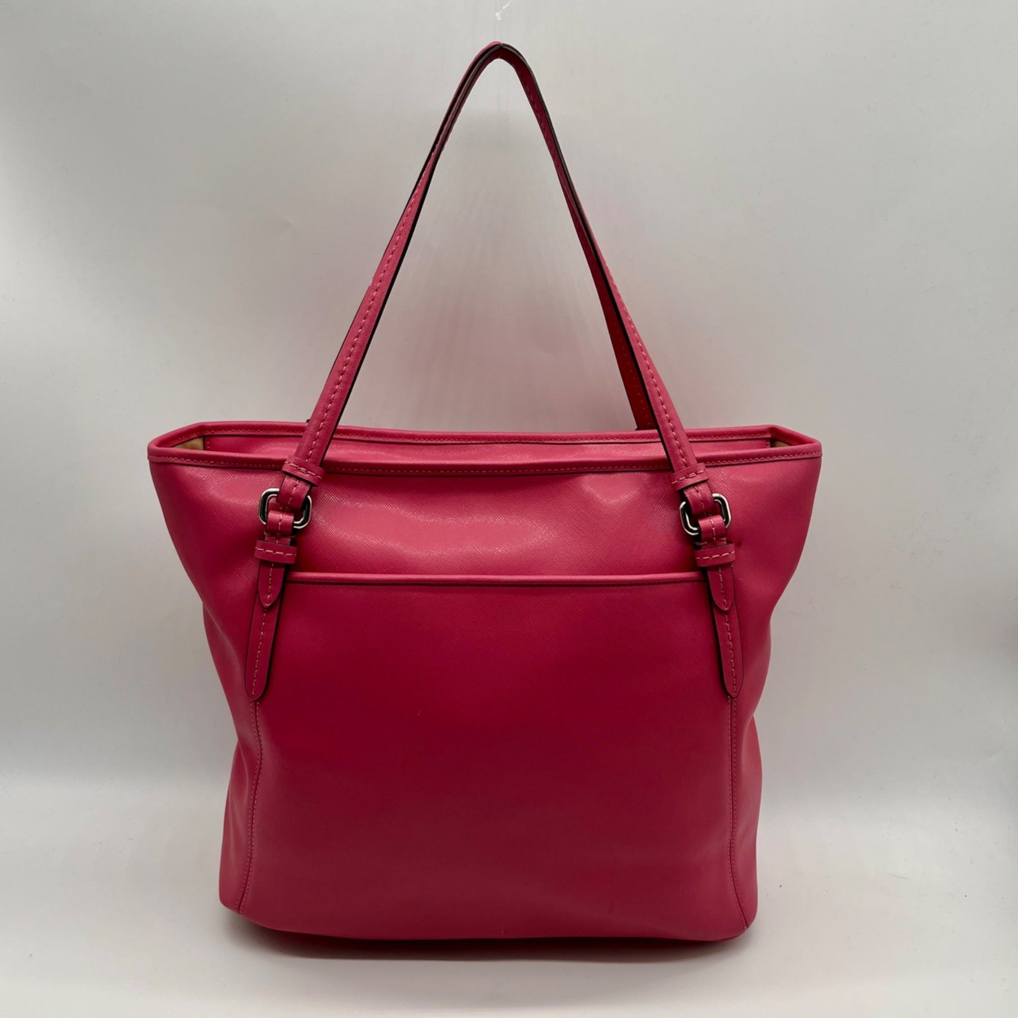 Coach Pink Saffiano Leather Zip Top Tote Bag F27349